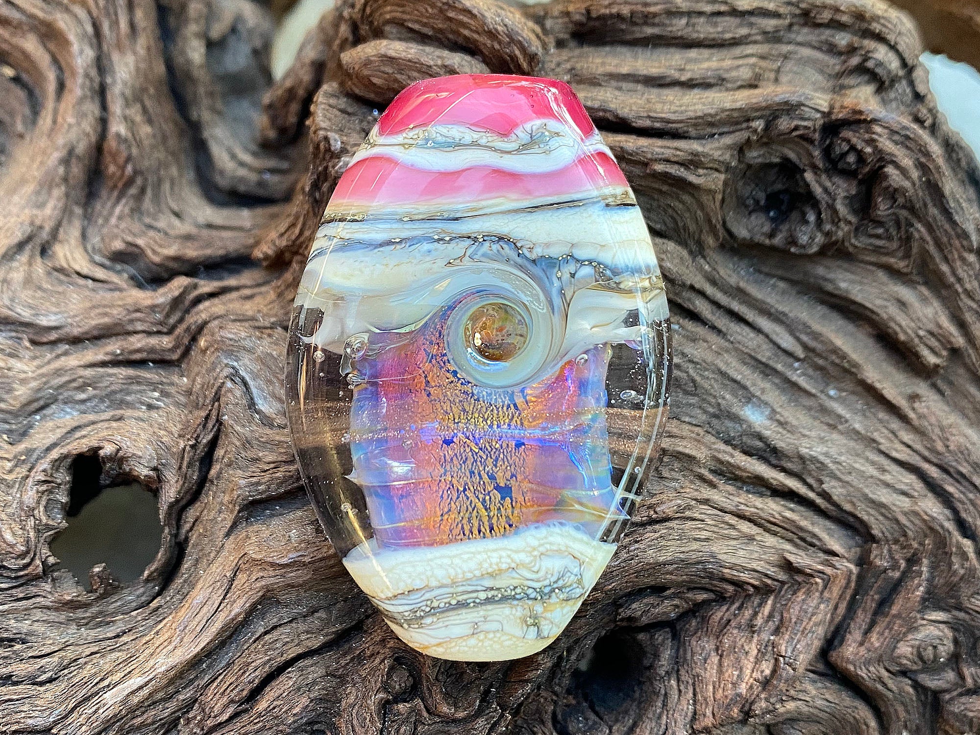 Natural Pink Fire Opal Organic Lampwork Focal Bead for Jewelry Making - Handmade Glass Bead for Necklaces, Bracelets & DIY Crafts - Perfect for Bohemian & Artisan Designs