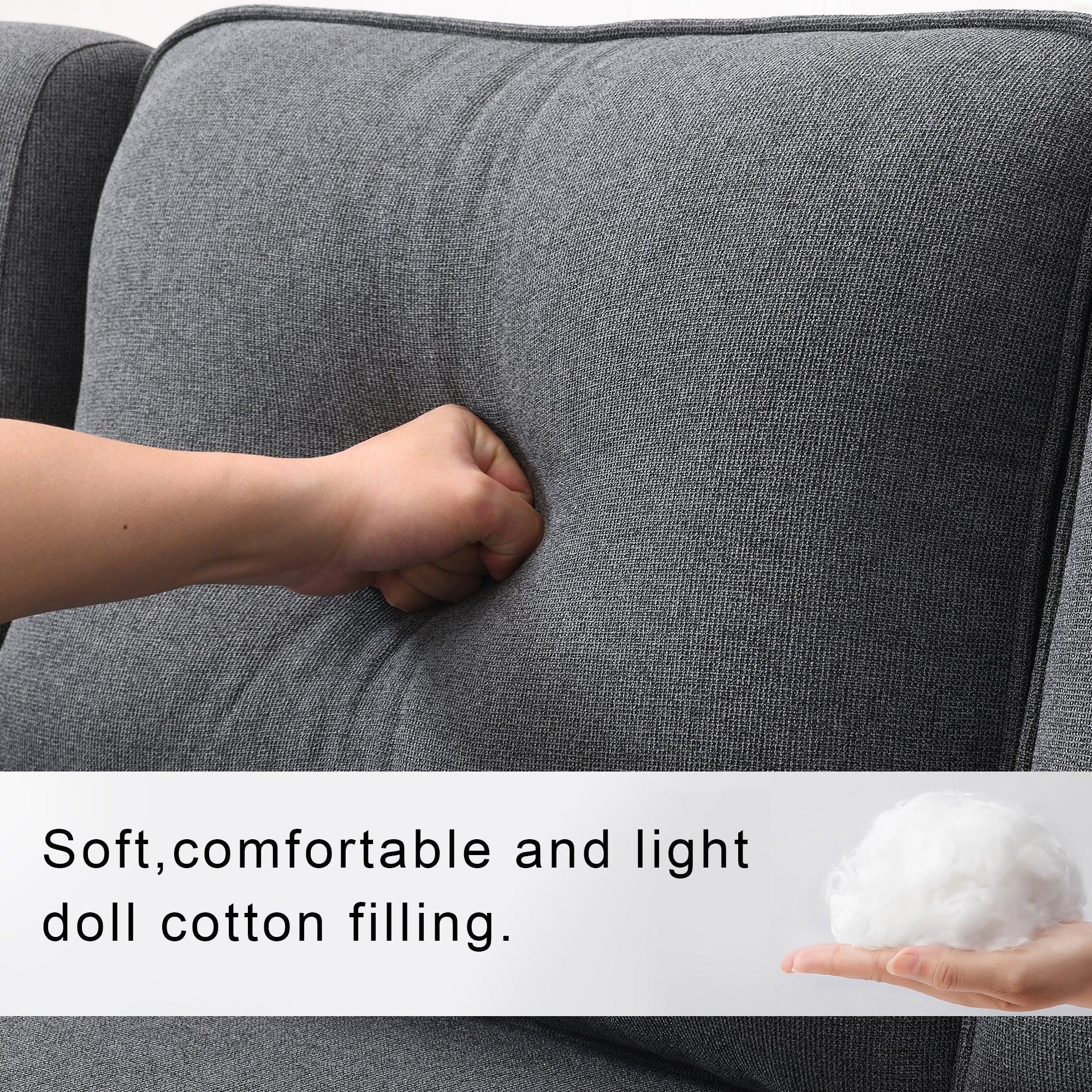 Modern 4-Seater Linen Fabric Sofa with Armrest Pockets & 4 Throw Pillows - Minimalist Living Room Couch for Small Spaces, Apartments and Cozy Home Decor