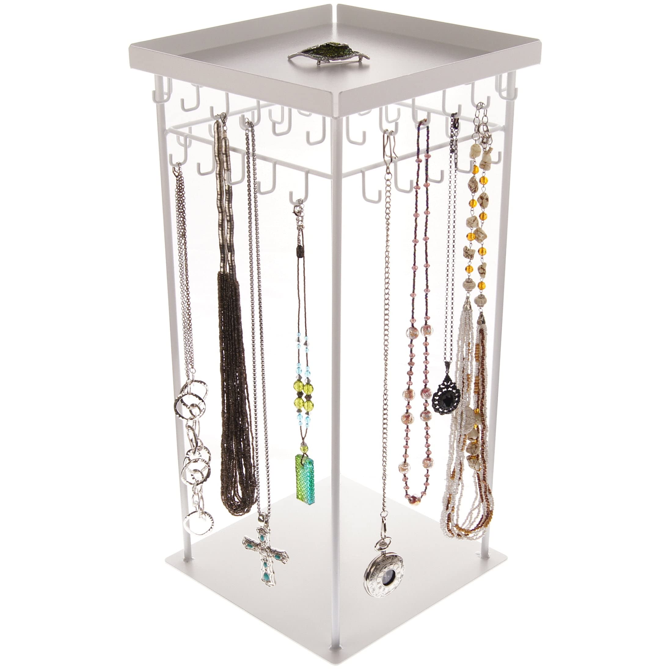 Angelynn's Extra Large 360° Rotating Jewelry Display Stand - Tall Spinning Necklace Holder Organizer for Commercial Countertops & Retail Stores - Perfect for Jewelry Shops, Boutiques & Home Vanity Organization (Denise White)