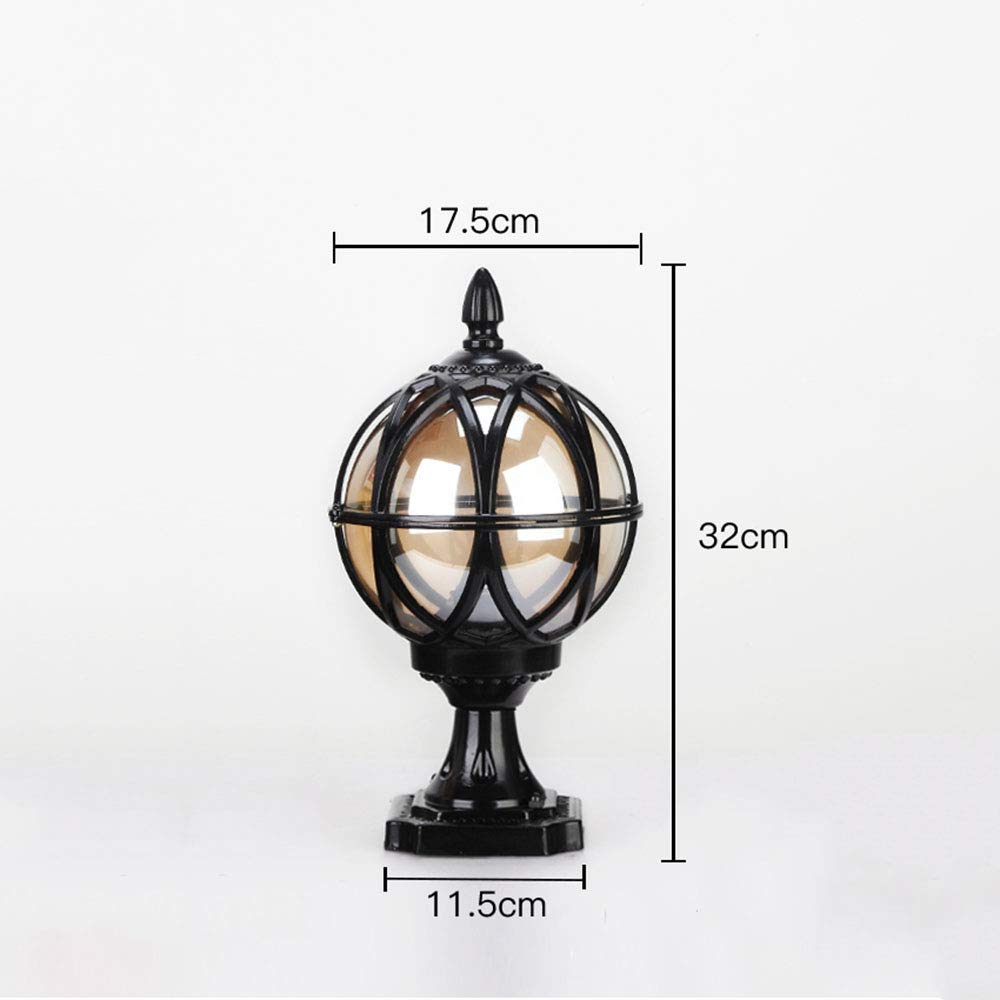 Vintage Black E27 Outdoor Pedestal Lamp - Aluminum & Glass Garden Pillar Light for Lawn, Pathway, Terrace, Villa, Hotel Landscape Lighting | Weather-Resistant & Elegant Design