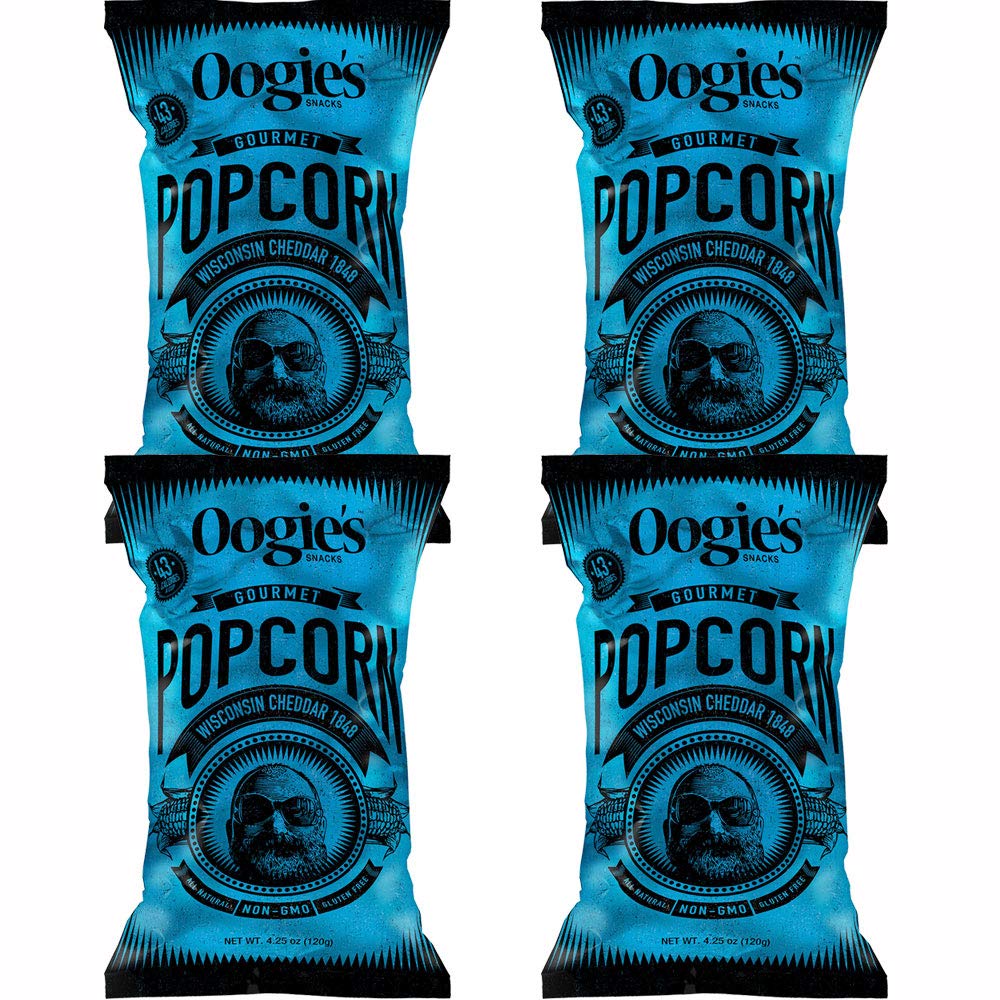 Oogie's Gourmet Popcorn - 4 Pack Wisconsin Cheddar 1848 Flavor | Gluten Free, Non-GMO Popcorn Snacks | 4.25oz Big Bags | Perfect for Movie Nights, Parties & Office Snacks