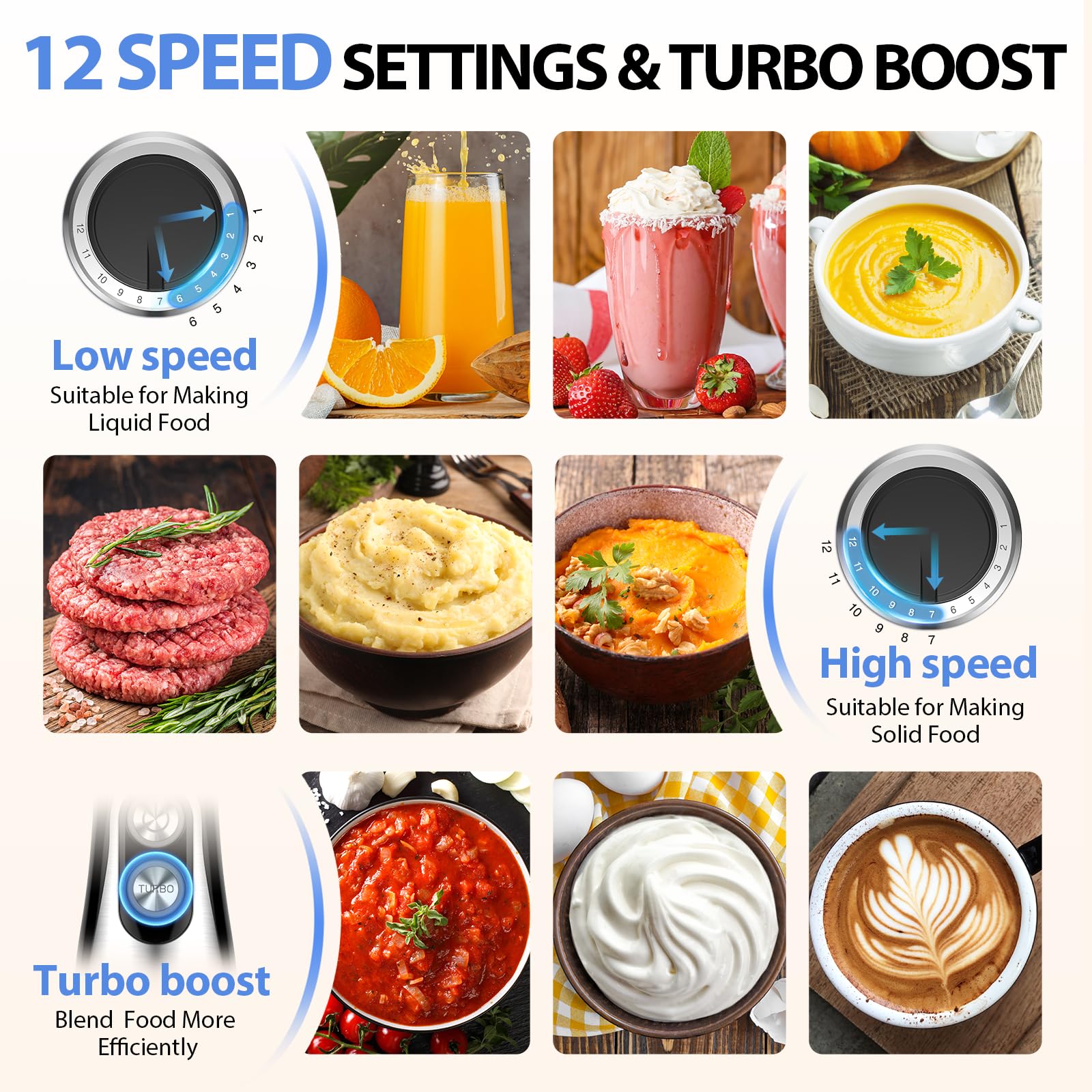 KOIOS 1000W 3-in-1 Immersion Hand Blender with 12 Speed Settings & Turbo Mode - Stainless Steel Anti-Scratch Blade, Whisk & Milk Frother - BPA-Free Black Stick Blender for Smoothies, Soups, Baby Food & Baking