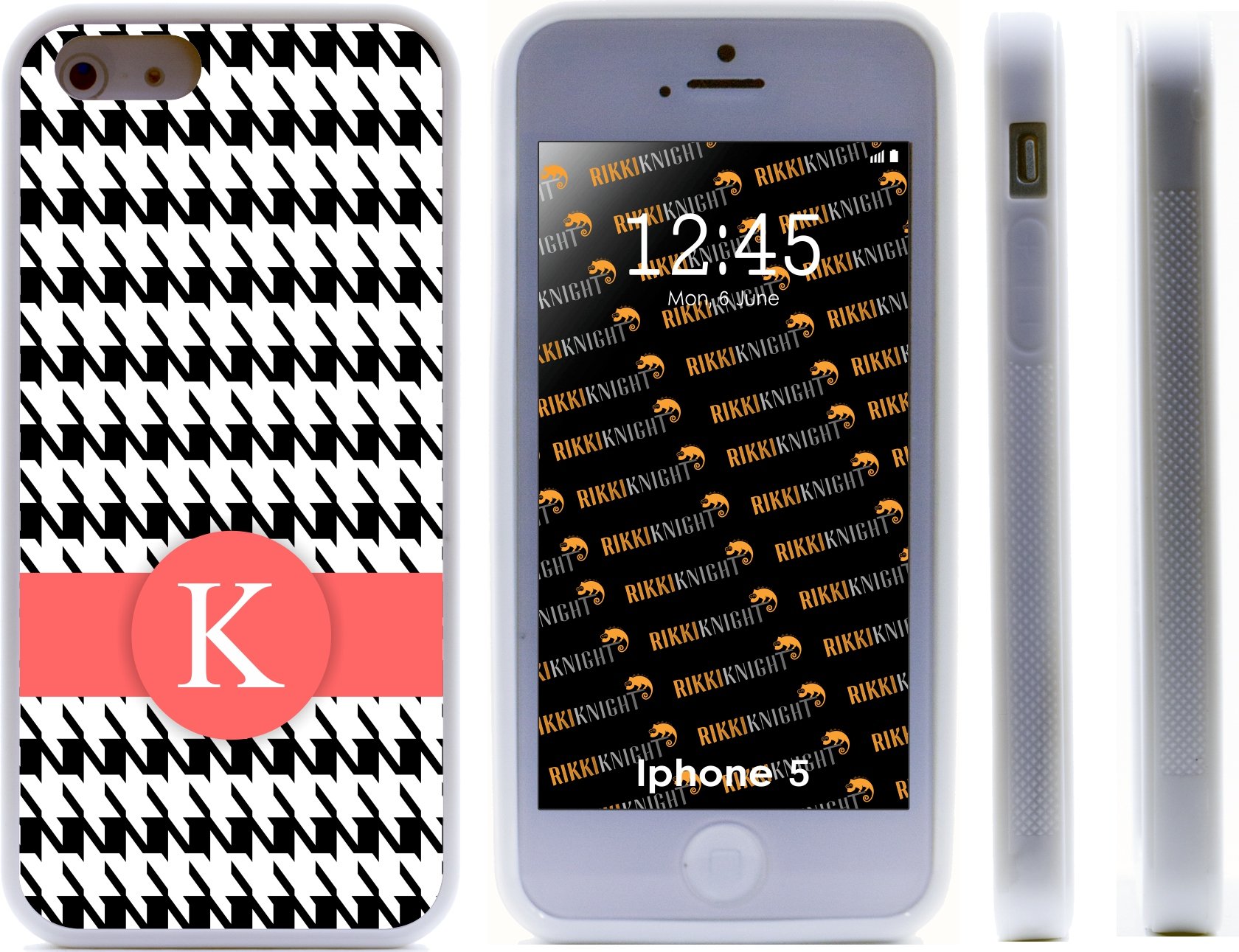 Personalized Letter K Violet Houndstooth Monogram Hybrid Protective Case for Apple iPhone 5 & 5s - Stylish & Durable Phone Cover for Work, School & Everyday Use