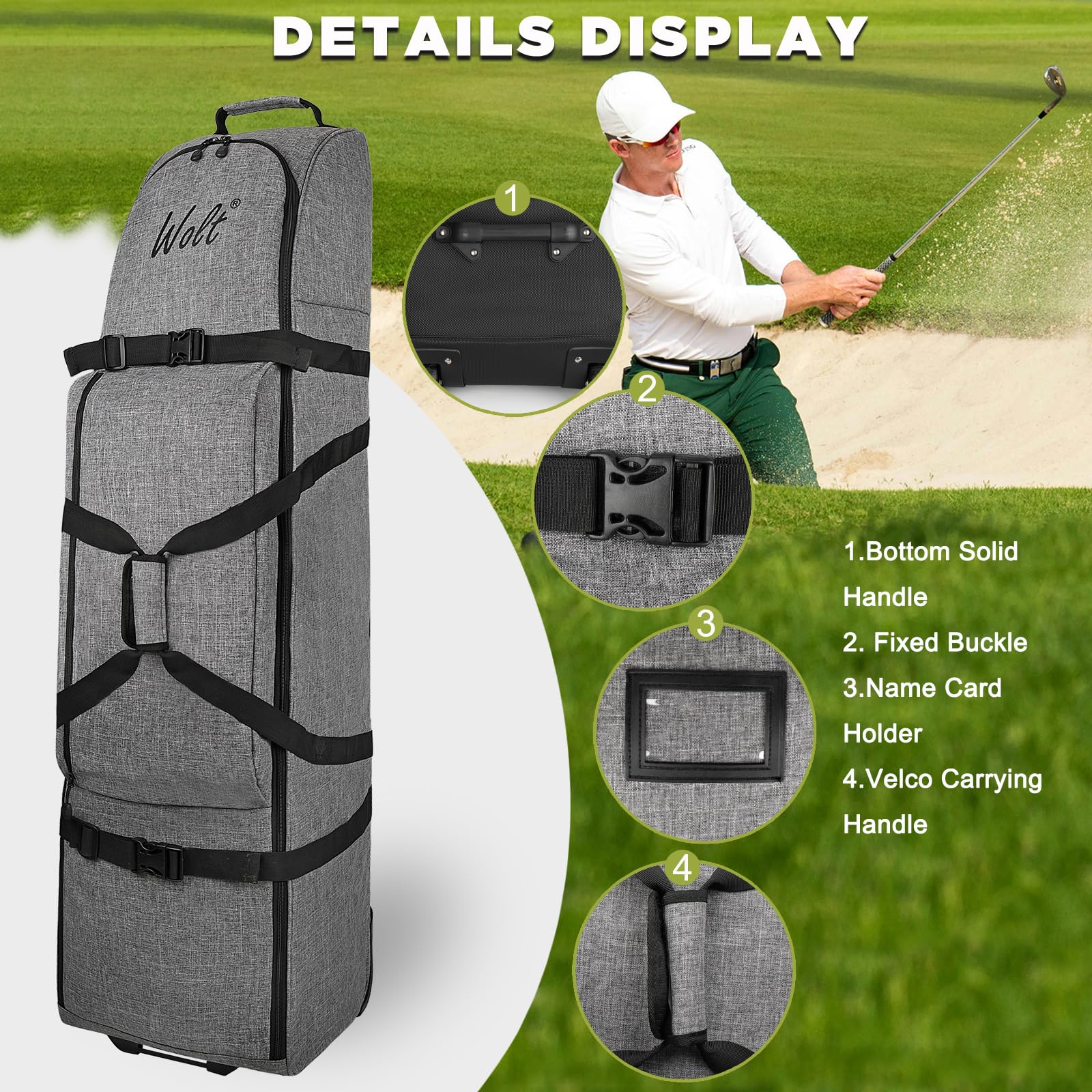 WOLT Golf Travel Bag with Anti-Impact Support System - Soft Padded Airline Approved Golf Club Case with Wheels for Easy Transport | Perfect for Air Travel & Golf Vacations