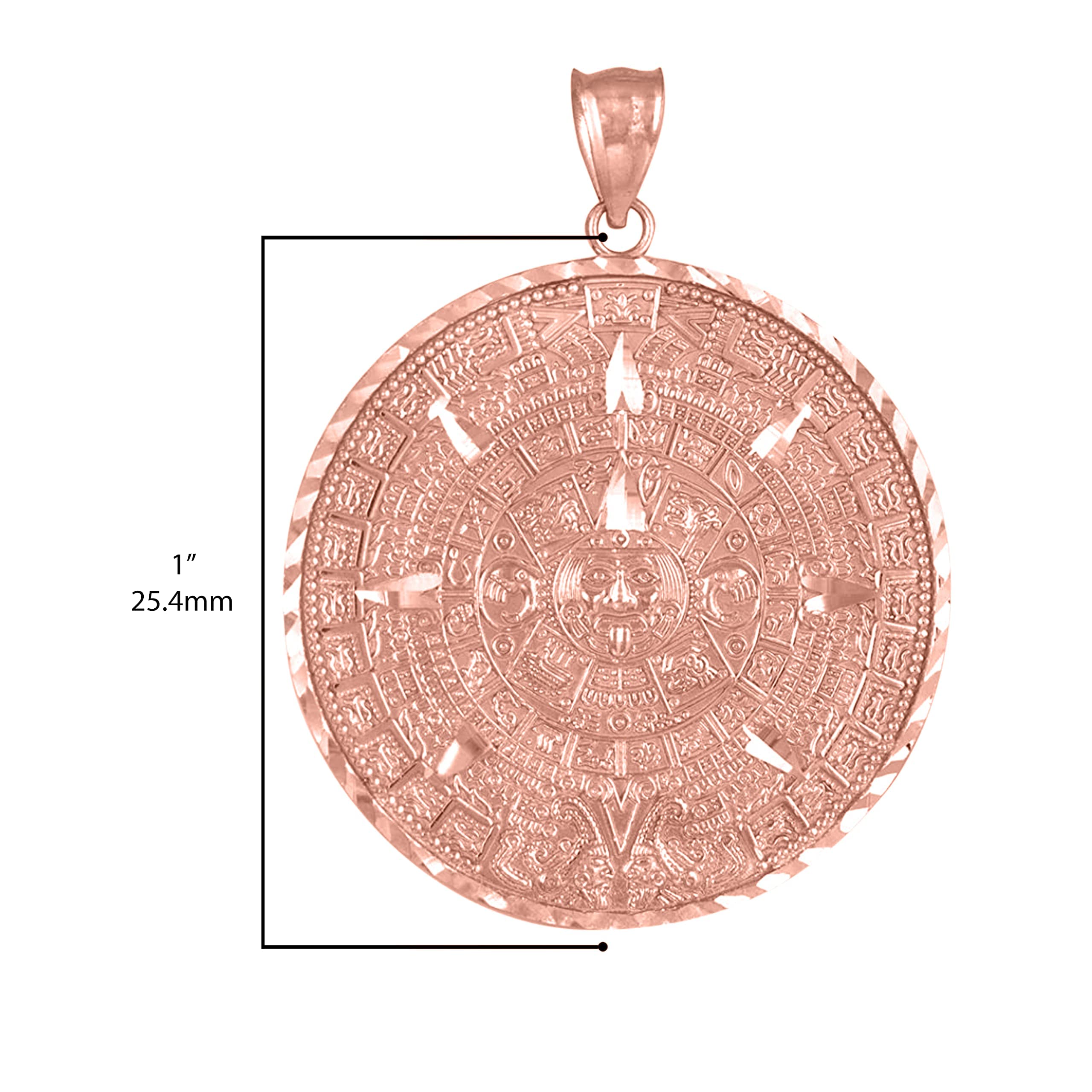14K Rose Gold Aztec Mayan Calendar Charm Pendant Necklace with Adjustable Rolo Chain - Perfect for Boho Jewelry, Gift Giving & Spiritual Fashion Accessories