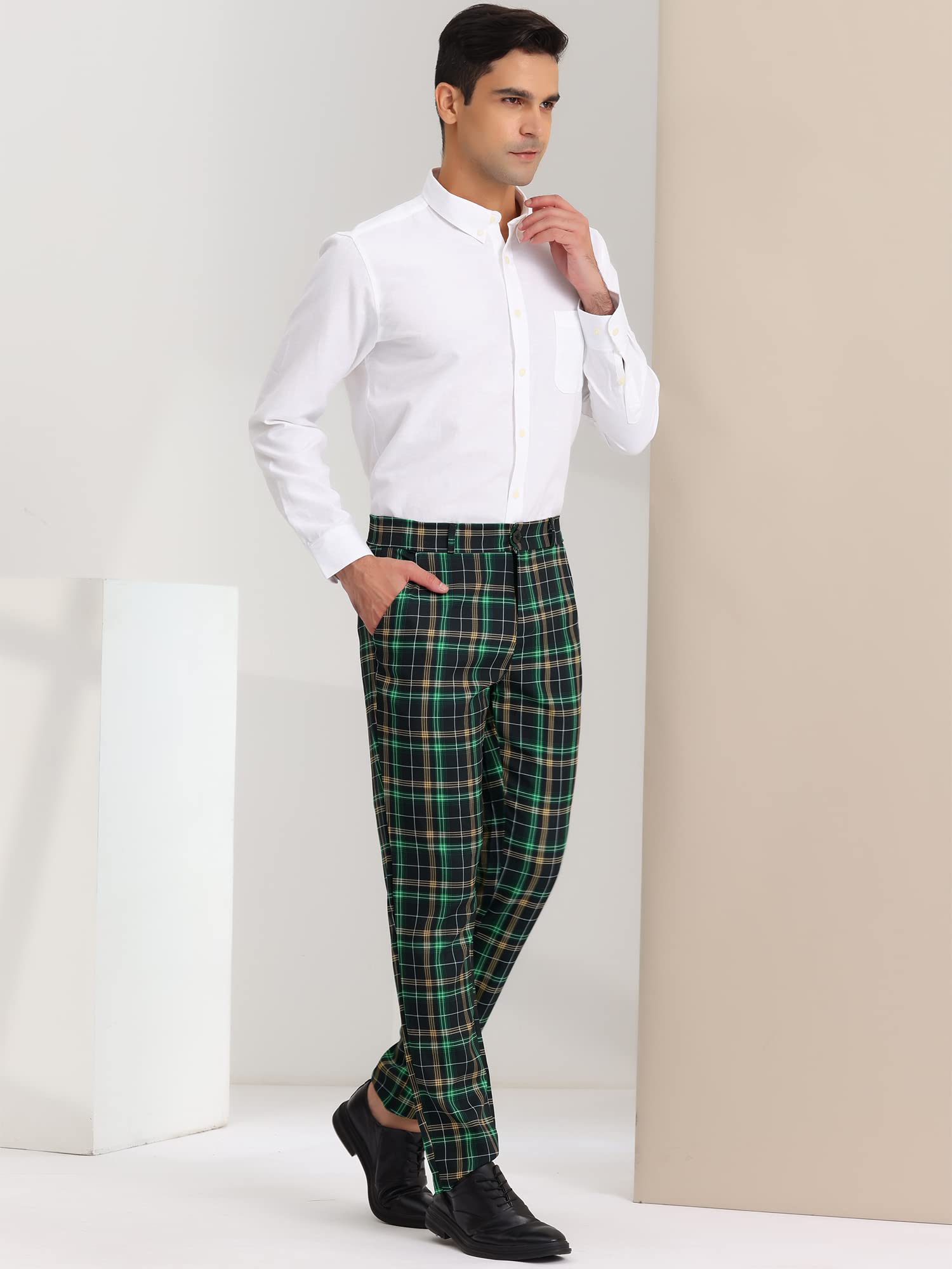 Lars Amadeus Men's Checkered Dress Pants - Flat Front, Regular Fit Plaid Slacks for Work & Prom | Office Wear, Business Casual & Formal Occasions