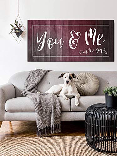 Dog Signs For Home Decor - Couples Bedroom Wall Art for Dog Lovers (Red, 42x19)