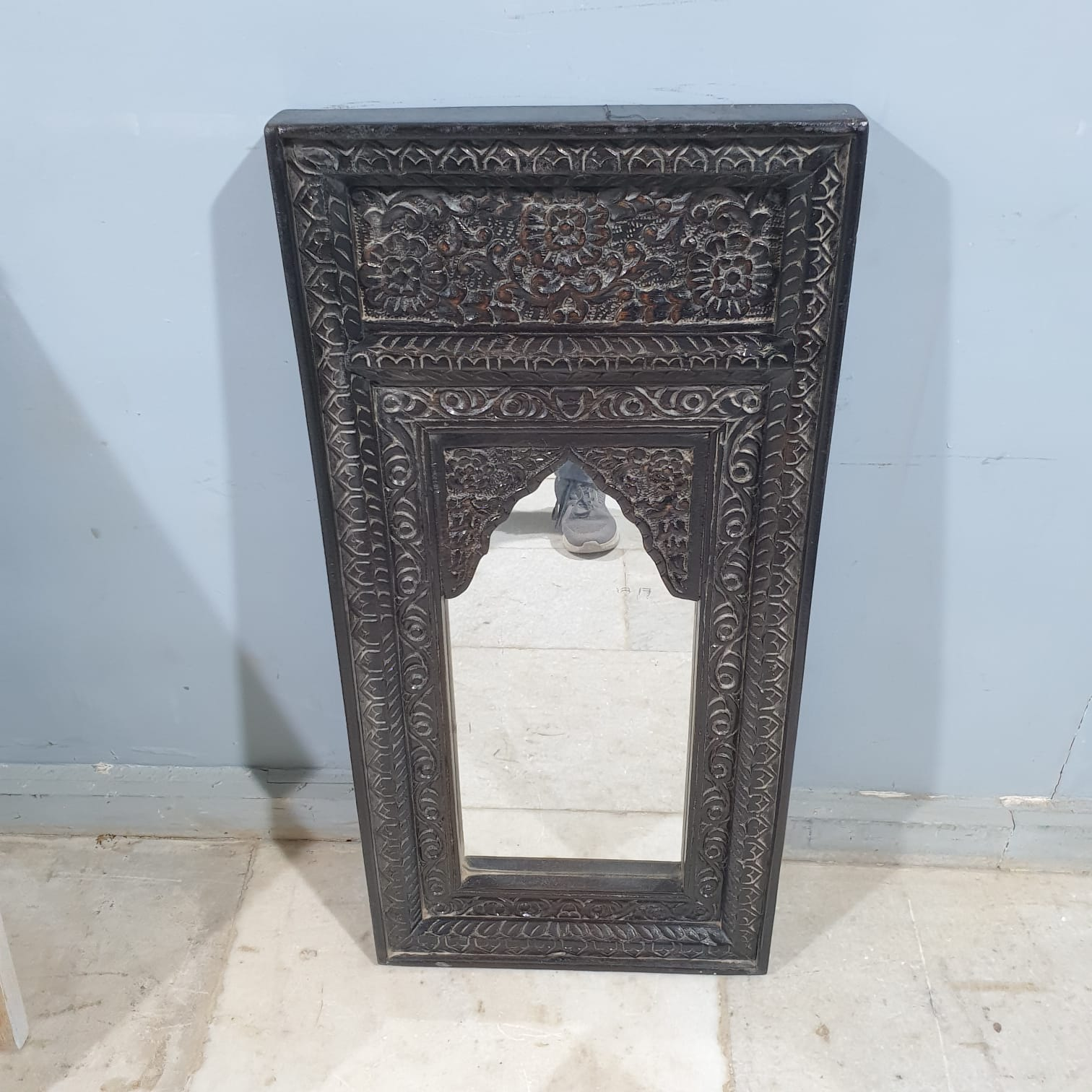 Handmade Indian Wooden Mirror Frame - Exquisite Carved Design, 37x7x77cm - Perfect for Living Room, Bedroom & Boho Home Decor