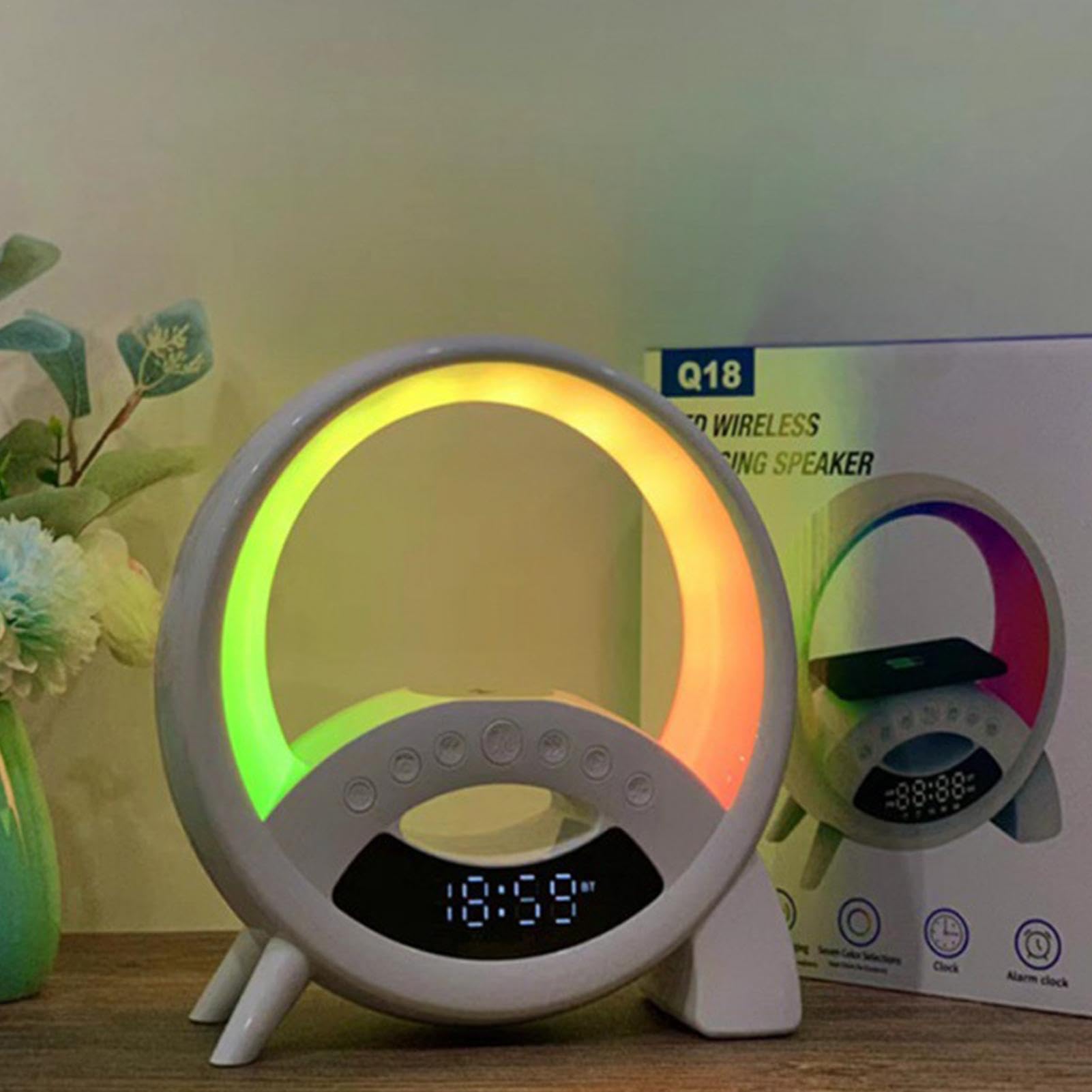 Fulenyi Wireless Bluetooth Speaker with Qi Wireless Charging Station | Portable Speaker with Alarm Clock & Bedside Lamp for Home, Office, Travel, Outdoor Use | Perfect for Bedroom, Desk, Dorm, Camping & Nightstand