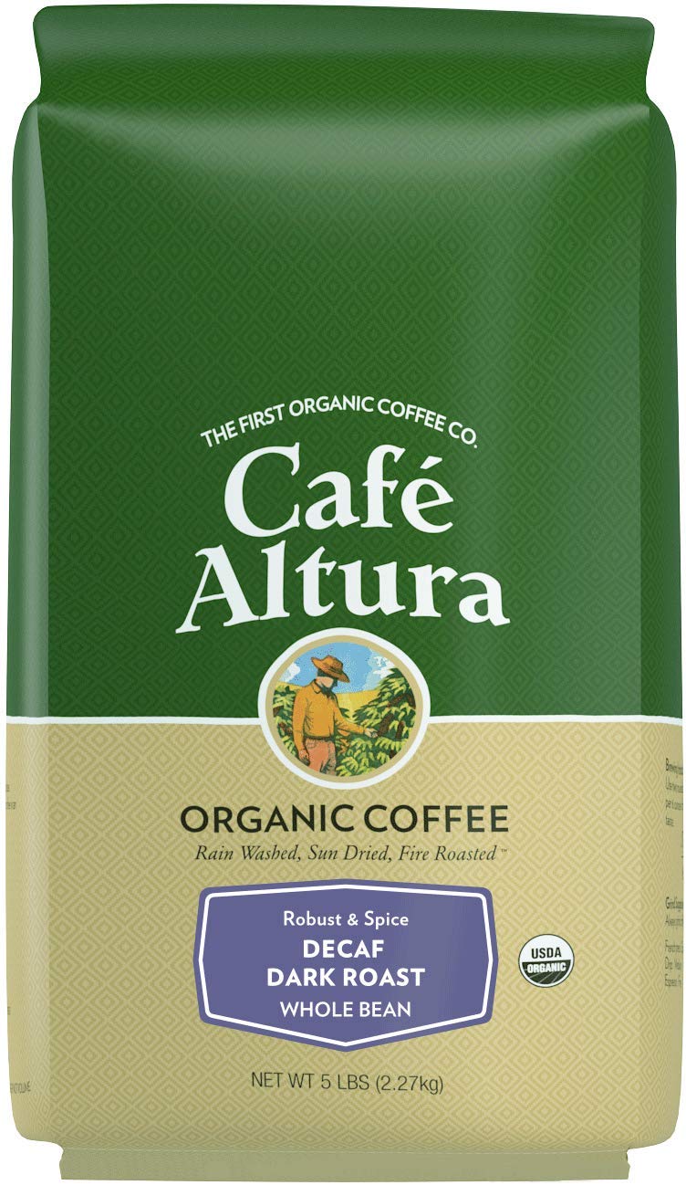Organic Decaf Dark Roast Whole Bean Coffee by Cafe Altura - Water Processed, Low Acid, Fair Trade Certified | Perfect for Home Brewing, Office Use & Gifts (Packaging May Vary)