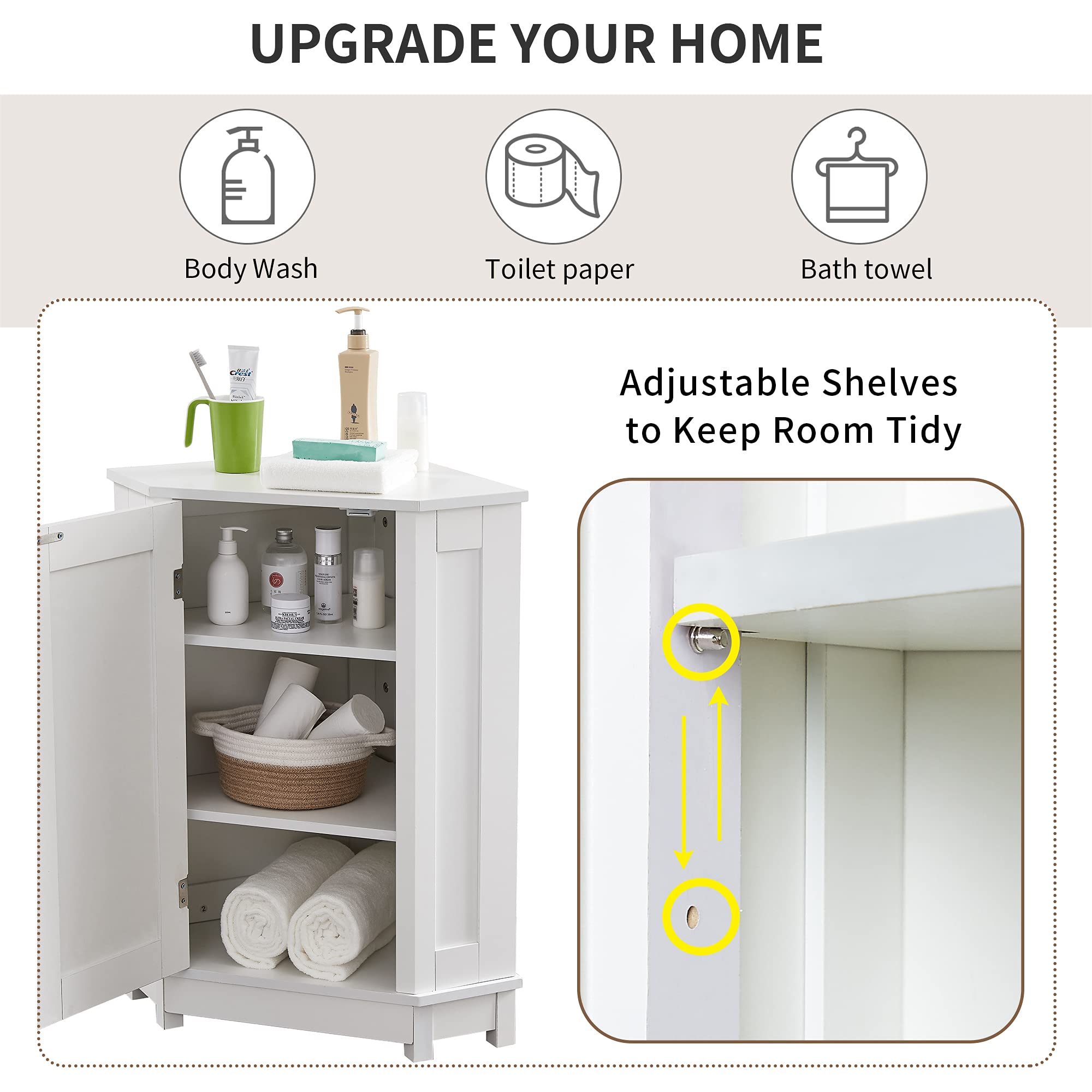 Merax White Corner Cabinet with Shelves - Bathroom, Kitchen & Living Room Floor Storage Organizer - Perfect for Small Spaces, Home Decor & Clutter-Free Organization