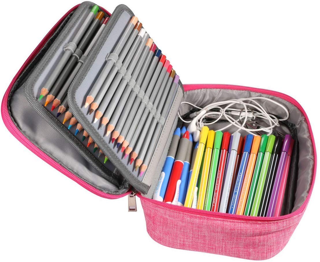 Becho Multifunctional Zipper Pencil Case - Large Capacity 72 Slots Organizer Pouch for Pens, Colored Pencils & Art Supplies (Pink) - Perfect for School, Office & Travel Organization