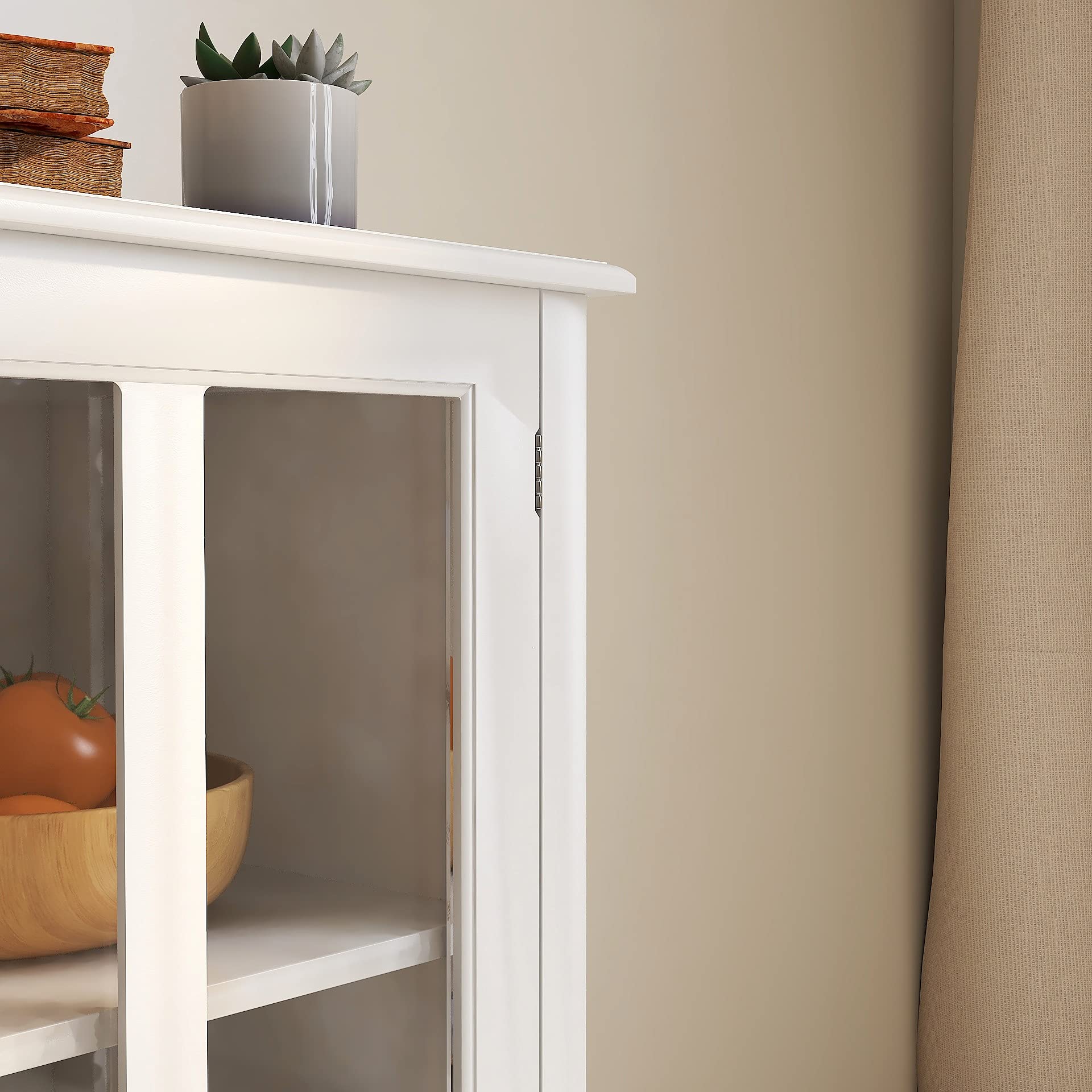 LERFAN Buffet Sideboard with 1 Drawer & Double Glass Doors - Display Storage Cabinet with Unique Bell Handle for Living Room, Dining Room & Kitchen - Perfect for Showcasing China, Storing Linens or as a Stylish Bar Cabinet