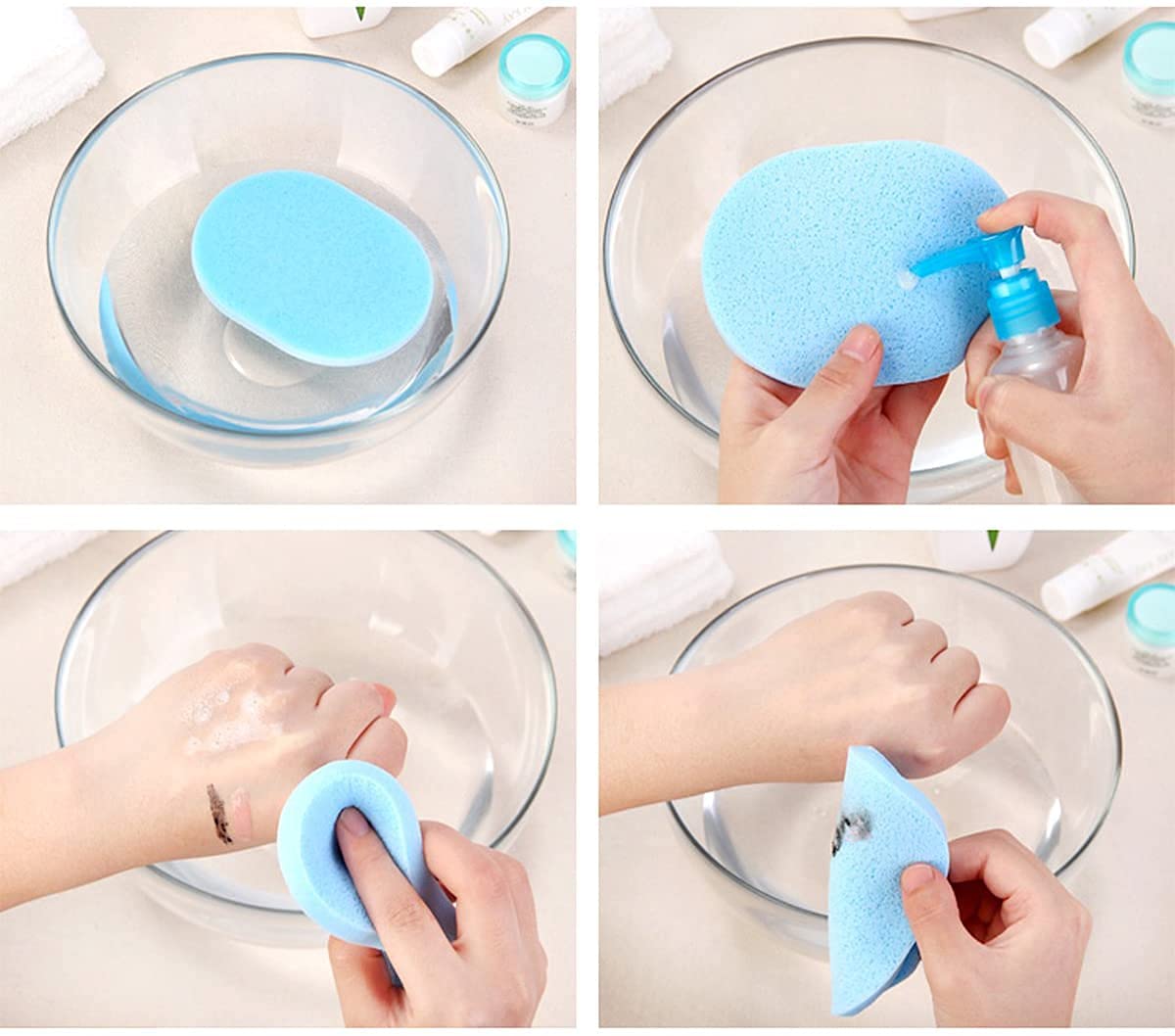 4 Pack Facial Sponges - 100% Cellulose Makeup Remover Pads, Compressed Cleansing Sponges for Gentle Face Washing & Makeup Removal - Ideal for SPA, Massage, and Daily Skincare Routine