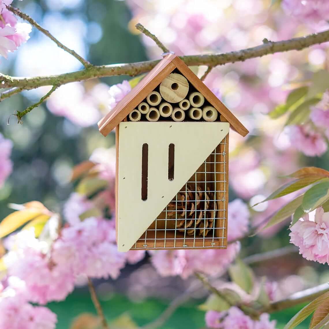 Premium Wooden Insect Hotel for Garden - Natural Bee & Bug House Shelter for Pollinators - Outdoor Habitat for Beneficial Insects (Use in Gardens, Backyards, and Eco-Friendly Landscapes)