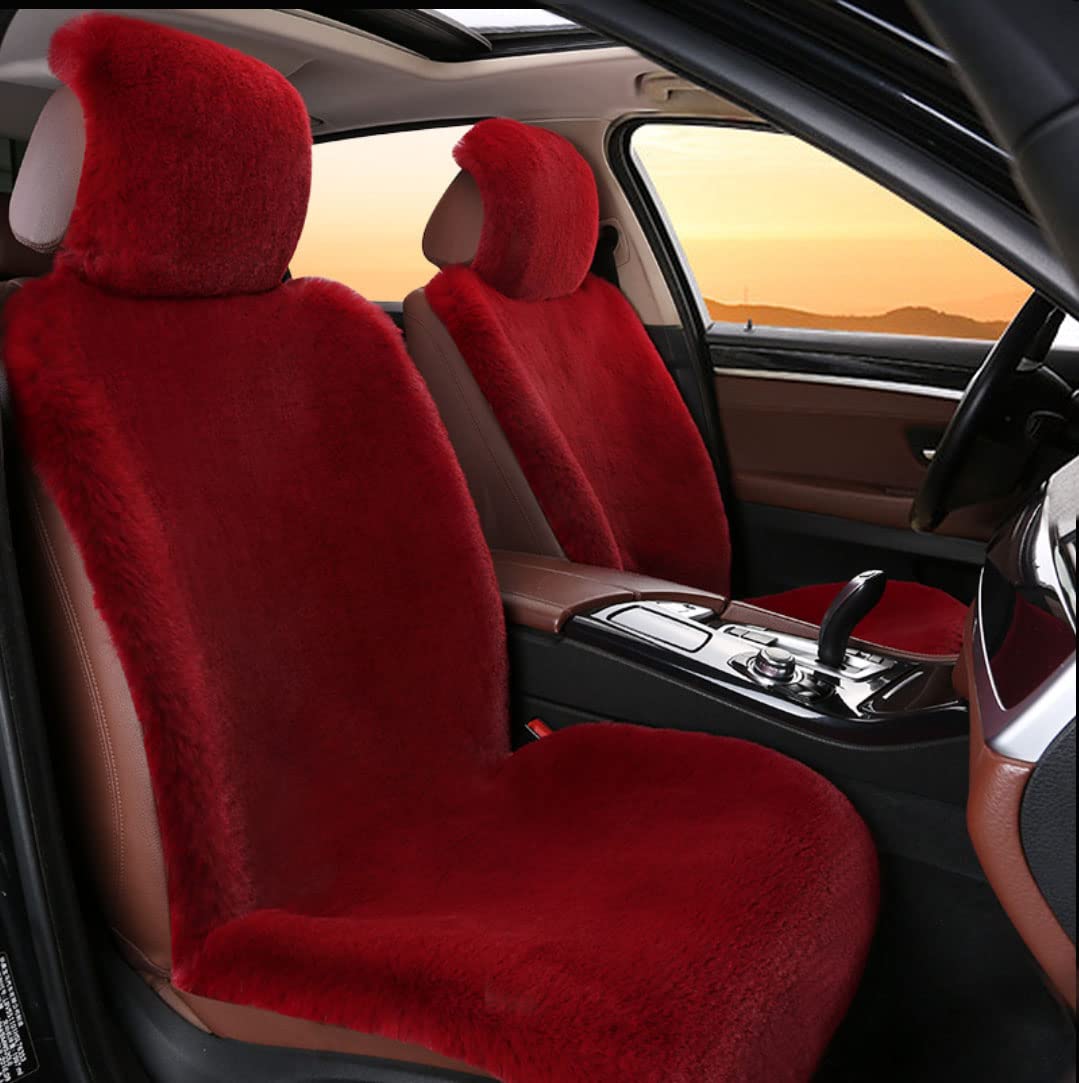 Premium Universal Faux Rabbit Fur Car Seat Covers - Soft & Warm 2-Piece Set for Cars, SUVs, Trucks (Fits Nissan & Most Vehicles) - Cozy Winter Accessories for Front Seats in Vibrant Red - Perfect for Cold Weather Commutes & Road Trips
