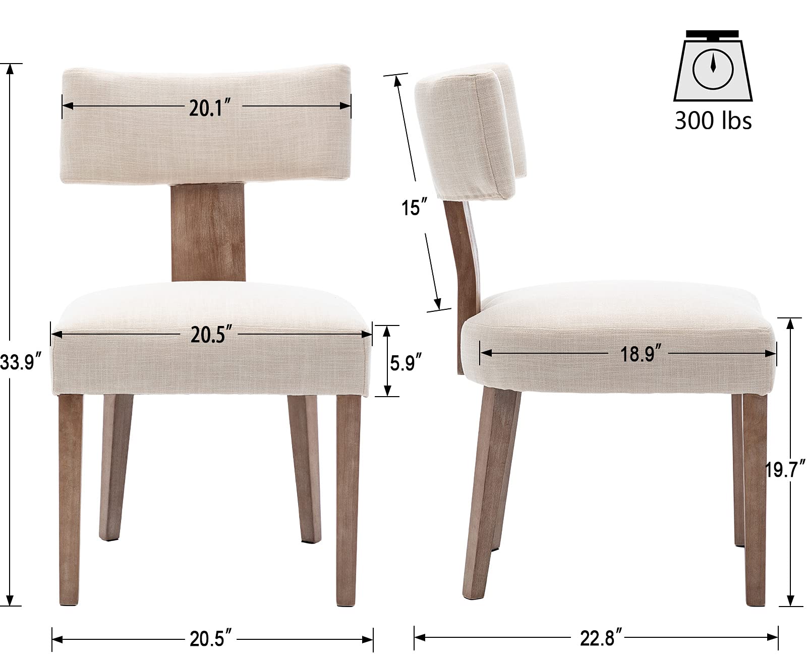 Wahson Beige Upholstered Dining Chairs Set of 4 - Modern Farmhouse Kitchen Chairs with Wood Legs & Linen Fabric, Curved Wingback Design for Living Room, Bedroom, Dining Room - Comfortable Seating for Family Gatherings & Home Decor