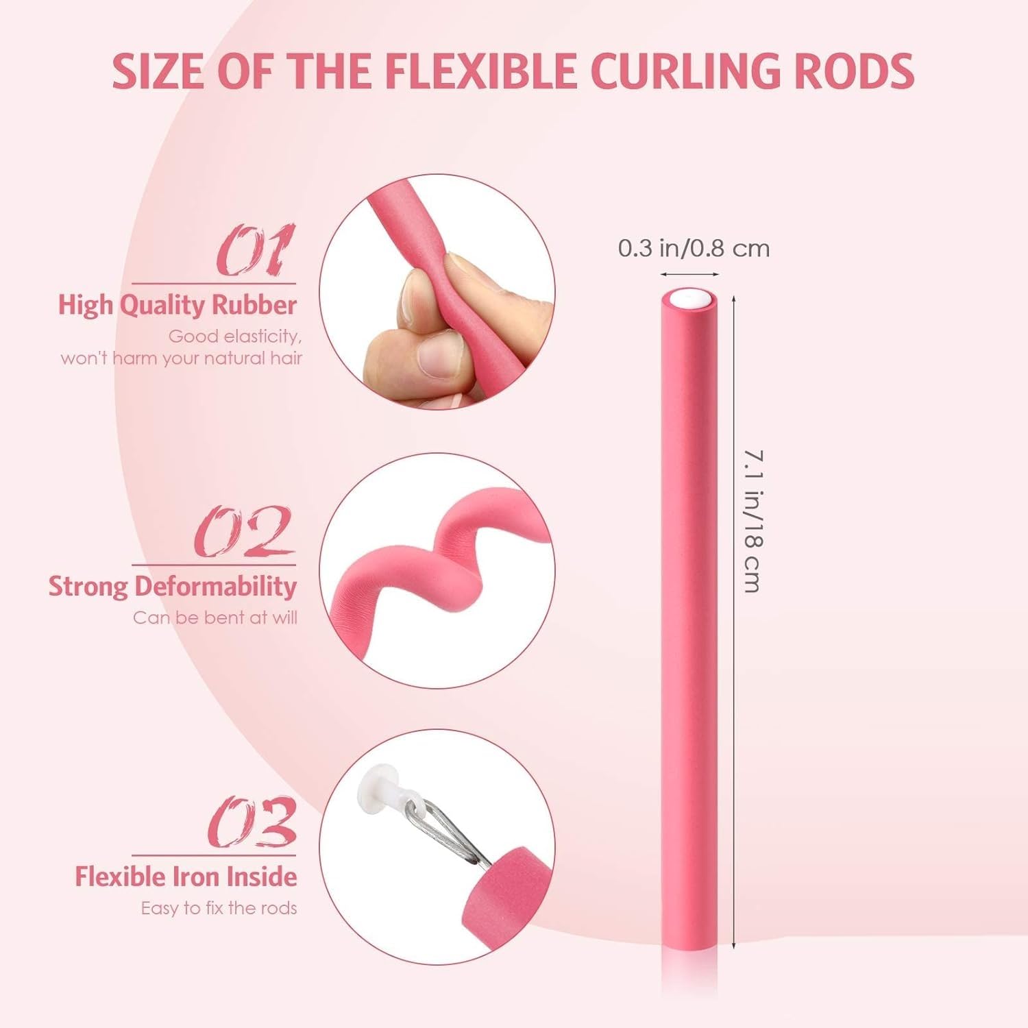 Sweetpea Fx Flexible Curling Rods - No Heat Hair Curlers Set with Twist Foam Rollers for Short & Long Hair - Includes Steel Pintail & Rat Tail Comb (0.3x7 Inch, Extra Small, 10PCS) - Perfect for Beach Waves, Overnight Curls & Salon-Style Styling at Home