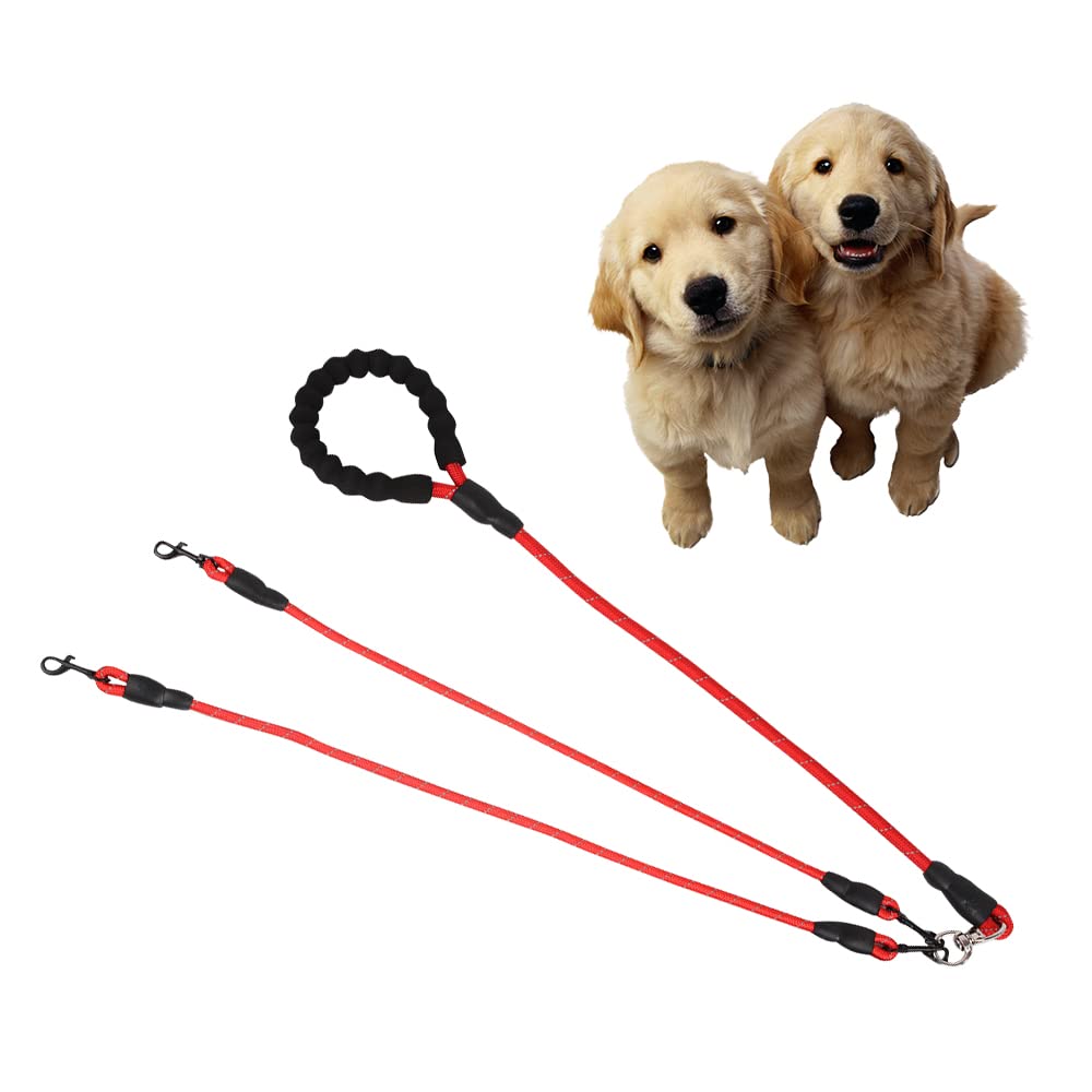 **Dual Dog Leash for 2 Dogs - No Tangle Reflective Double Dog Leash with 360° Swivel, Comfortable Training Leash for Small, Medium & Large Dogs (Red) - Perfect for Walking, Running & Outdoor Adventures**