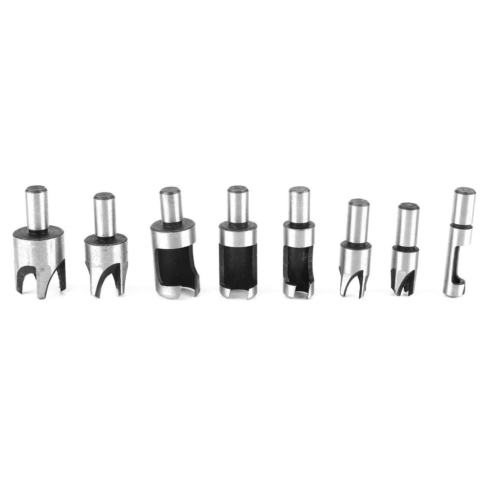 8-Piece Wood Plug Cutter Set - High Carbon Steel Woodworking Hole Cutters with Straight & Chamfered Edges - Professional Drill Bit Kit for Bench Drills & Electric Hand Drills - Perfect for DIY Projects, Furniture Repair & Woodworking Crafts