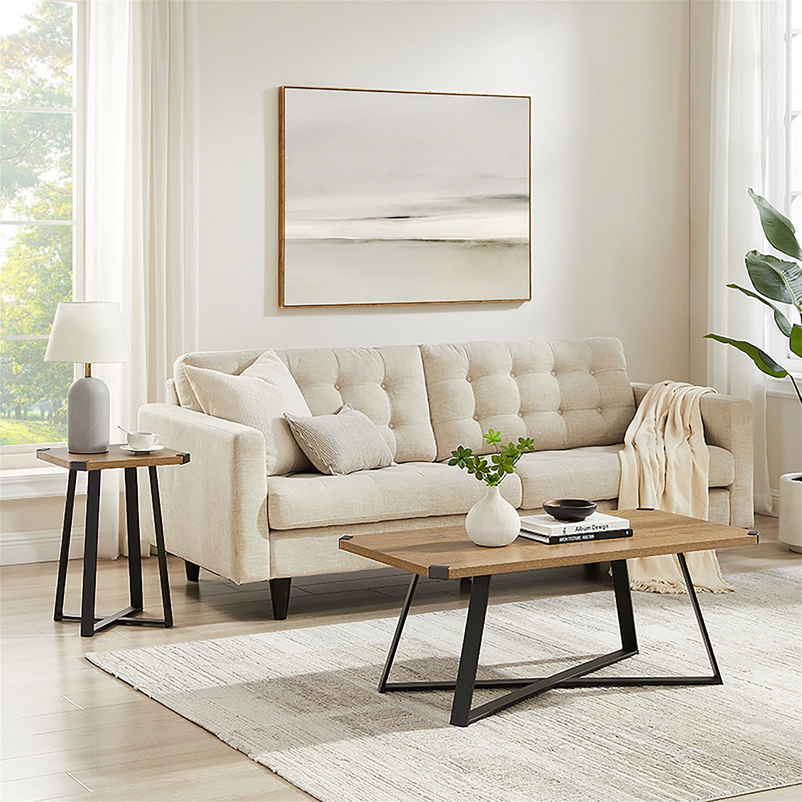 Criterion Dark Oak & Black Capri Square End Table - Modern Side Table for Living Room, Bedroom, or Office Decor