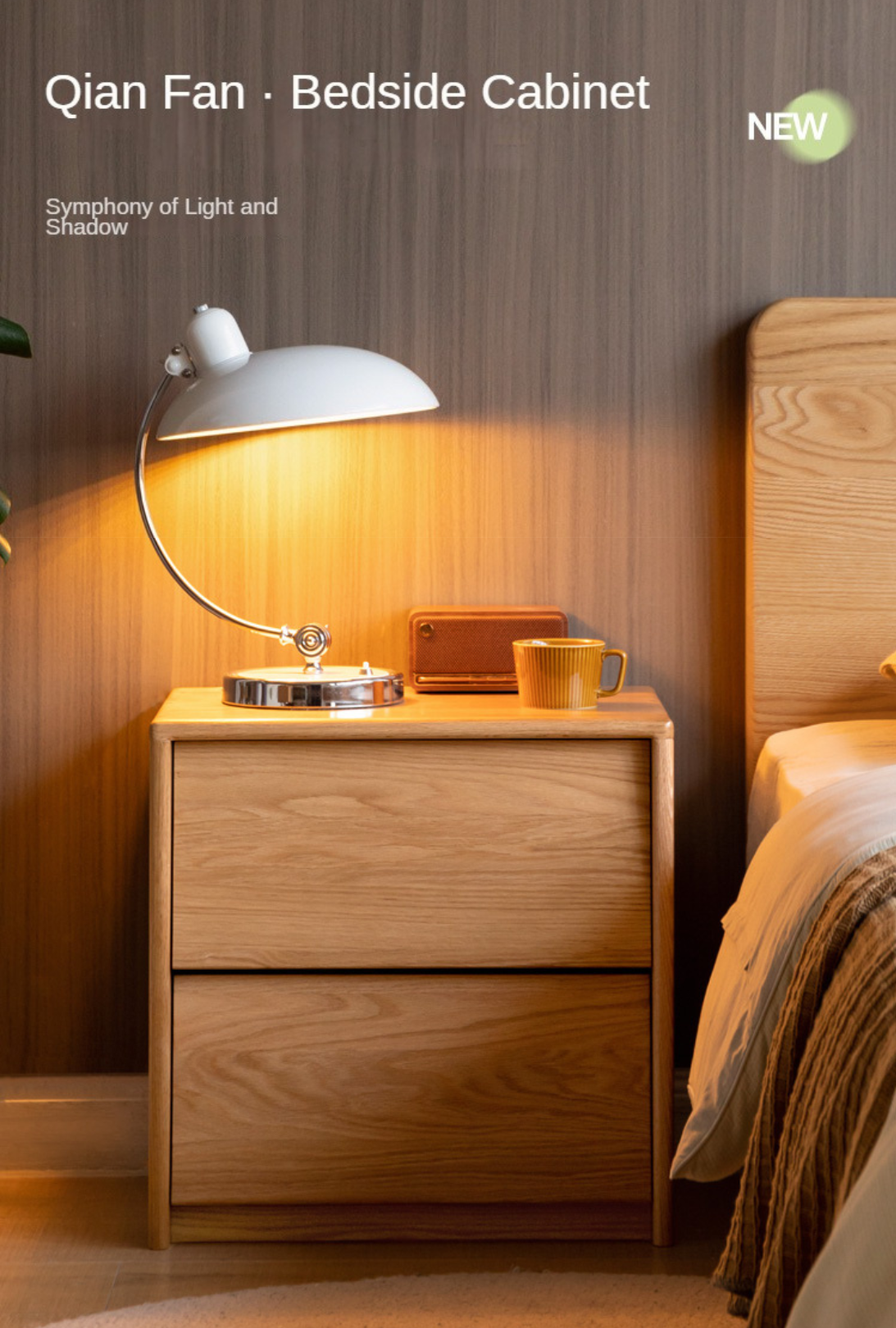 Solid Oak and Ash Wood Nightstand - Sturdy Bedside Table for Bedroom, Living Room, or Guest Room - Perfect for Storage and Decor