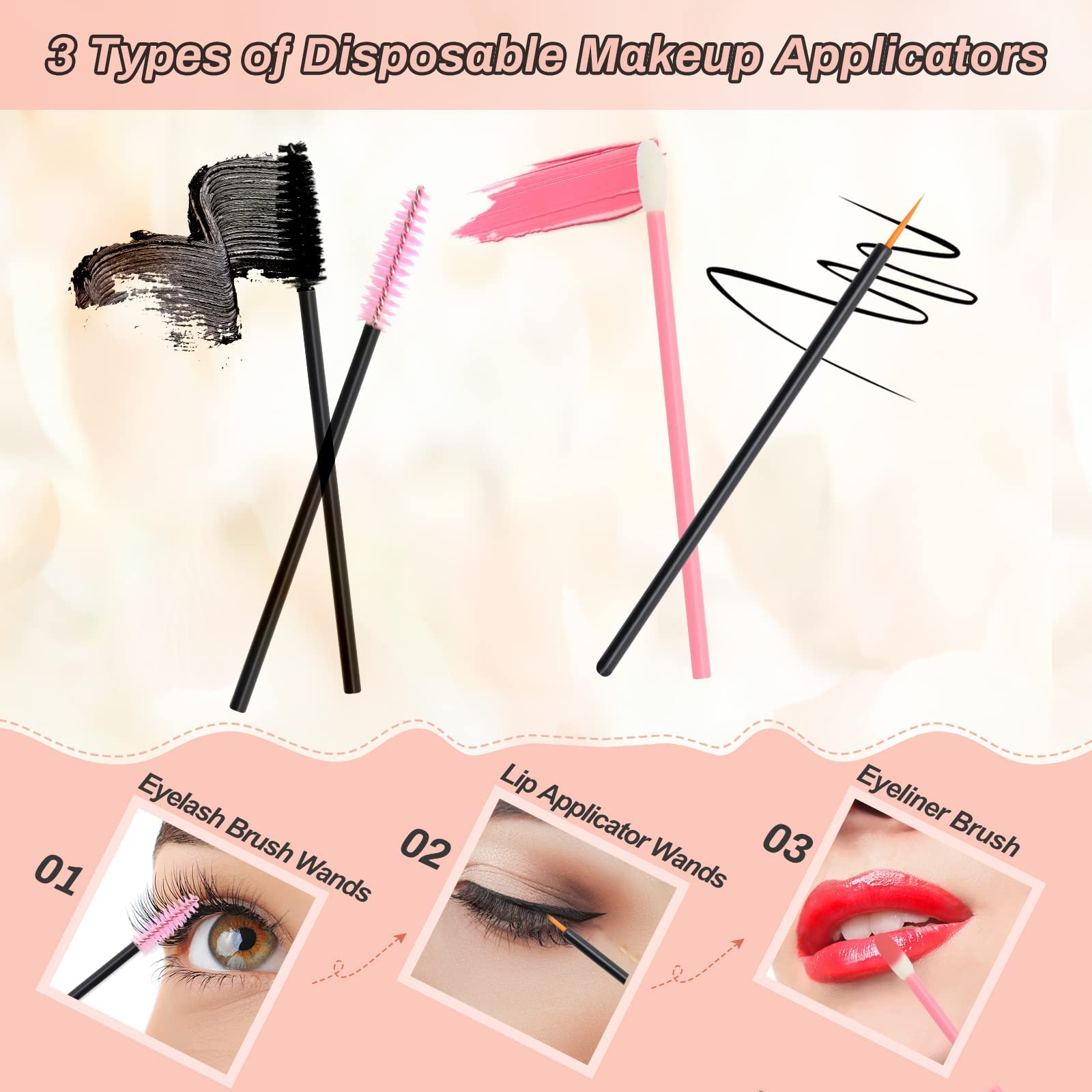 MYYNTI 50-Piece Makeup Brush Set - 20 Mascara Wands, 20 Lipstick Applicators, 10 Eyeliner Brushes - Professional Beauty Tools for Eyelash Extension, Lipstick & Eyeliner Application - Perfect for Salon, Home & Travel Makeup Kits