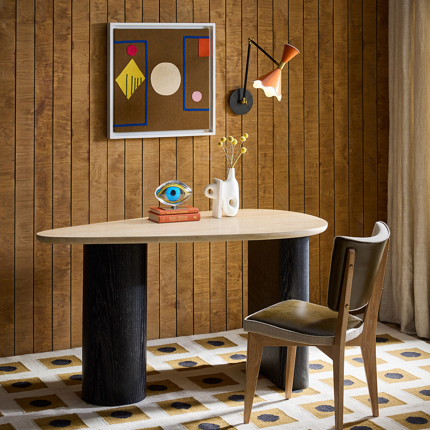 Oeuf Travertine Desk - Modern Natural Stone Writing Table for Home Office, Study & Workspace - Perfect for Remote Work, Online Classes & Creative Projects
