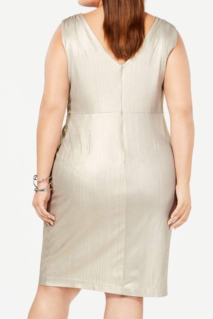 Calvin Klein Women's Plus Size Gold Metallic Twist Front Cocktail Dress - Size 20W - Perfect for Evening Parties, Weddings & Special Occasions
