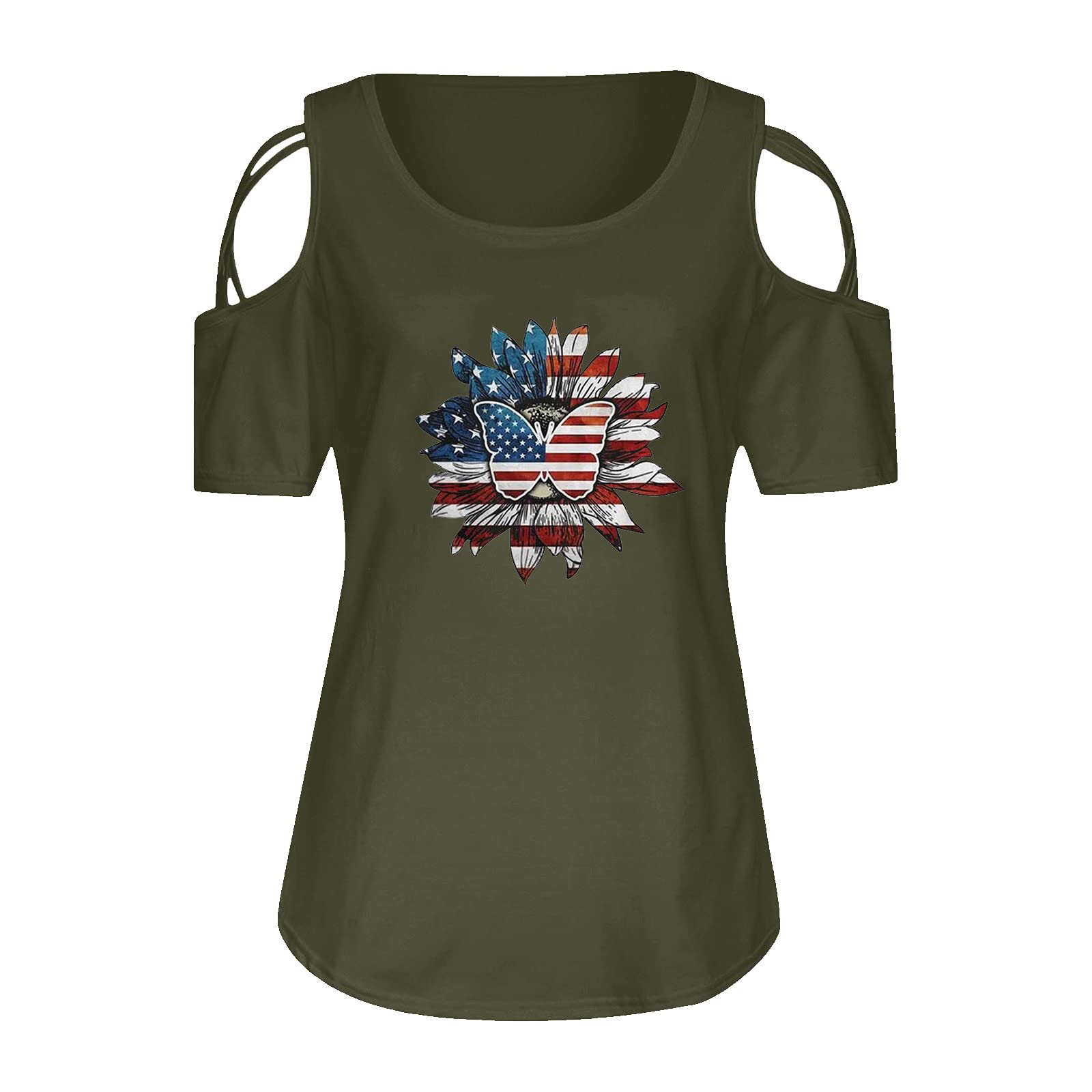 Holzkary Women's Loose Sleeve Casual Printed Short Sleeve T-Shirt | Flowy Tunic Top with Flag Design | Comfortable Compression Blouse for Everyday Wear, Summer Outfits & Casual Occasions