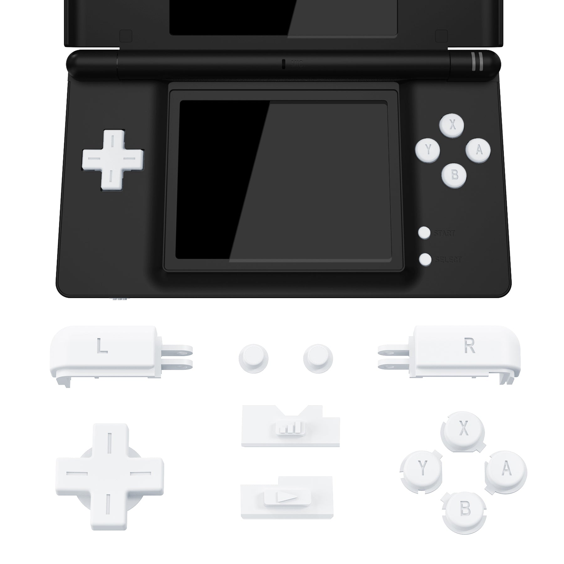 eXtremeRate White Replacement Button Set for Nintendo DS Lite - Custom D-Pad, A B X Y, Start Select, R L, Power & Volume Keys (Console NOT Included) | Perfect for DIY Repairs & Gaming Upgrades