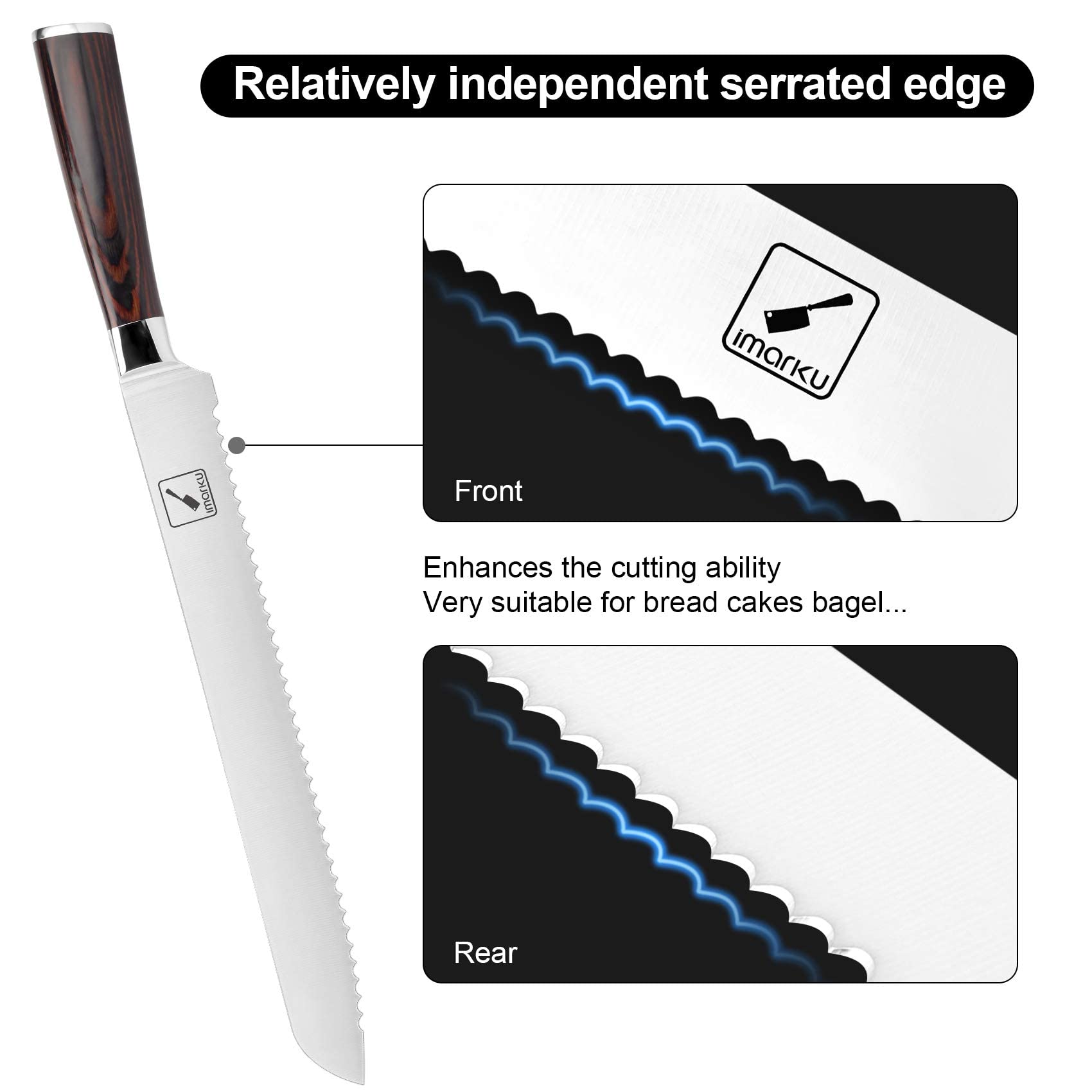 Imarku 10-Inch Professional Bread Knife - German High Carbon Stainless Steel Serrated Edge for Slicing Crusty Bread, Cakes & Pastries | Perfect for Home Baking, Bakeries & Birthday Gifts