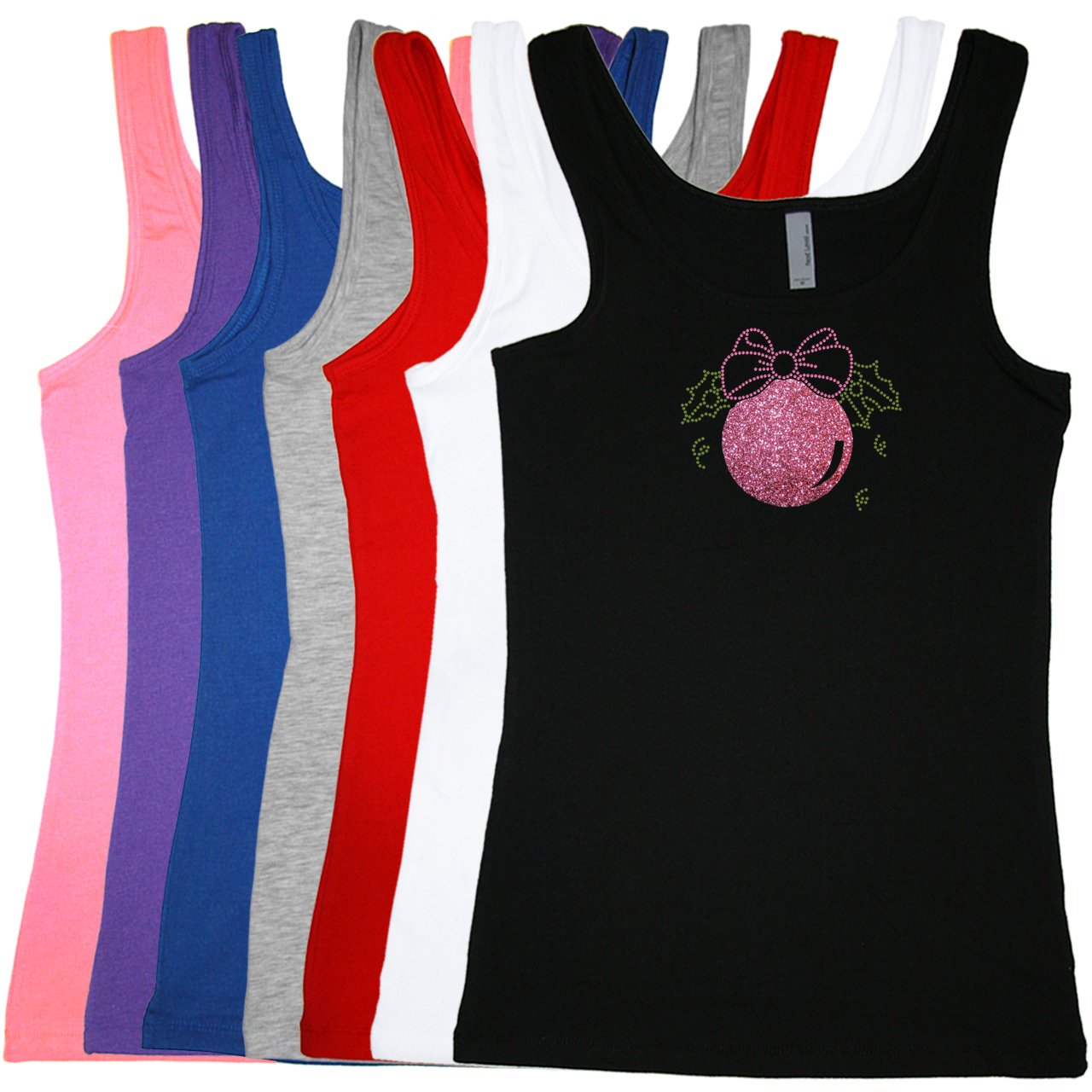 Sparkle Pink Glitter Christmas Rhinestone Tank Top for Women - Tight Fitting Sexy Holiday Party Outfit - Great for Xmas Photos, Office Parties & Festive Gatherings