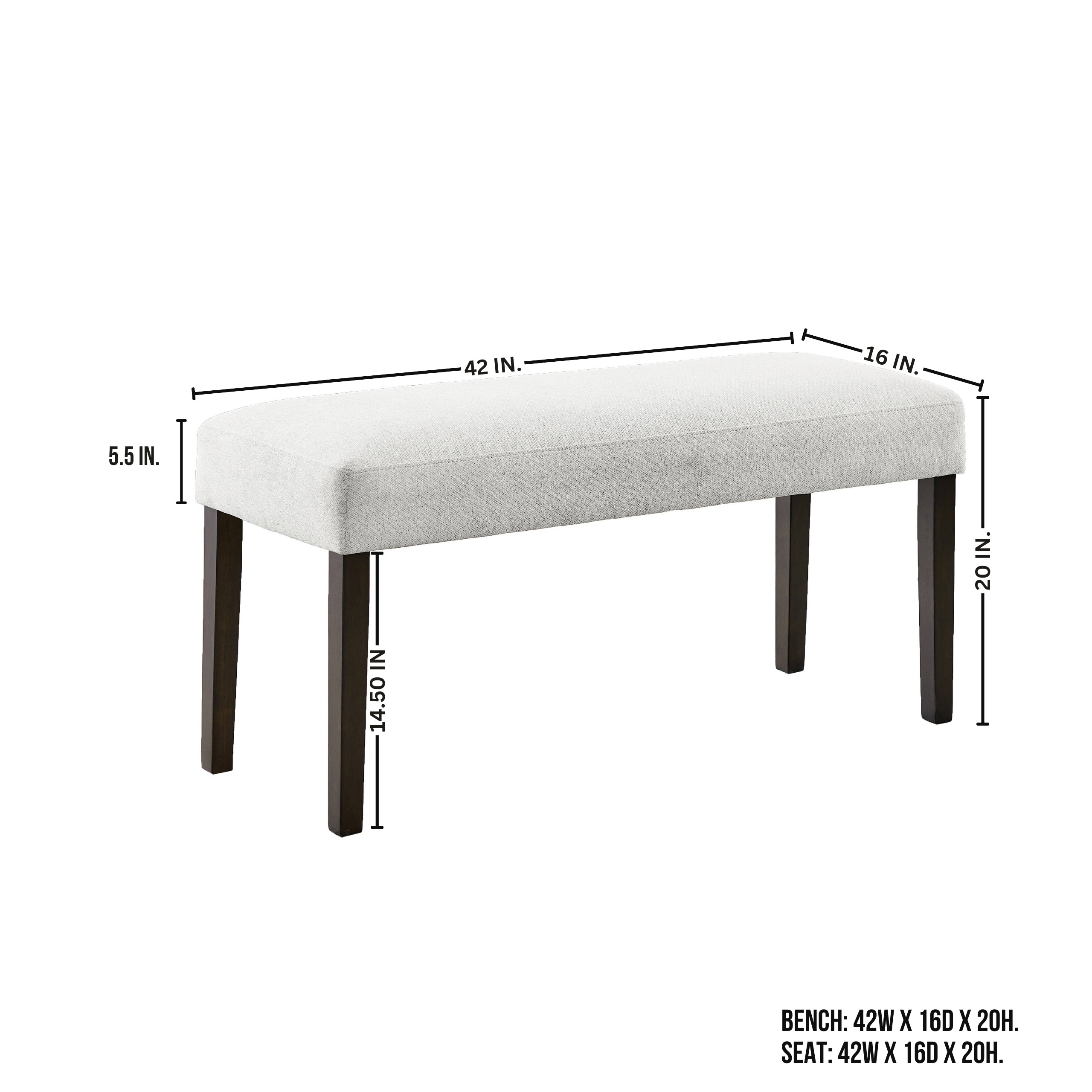 Roundhill Furniture Madison Contemporary Upholstered Dining Bench in Gray - Modern Kitchen Bench Seat for Dining Room, Breakfast Nook & Entryway