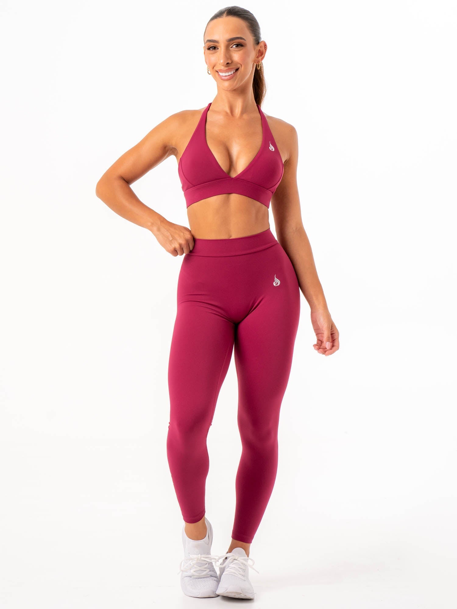 NKD V Scrunch Leggings for Women - High Waisted Tummy Control Yoga Pants in Wine Red - Perfect for Workouts, Yoga & Casual Wear