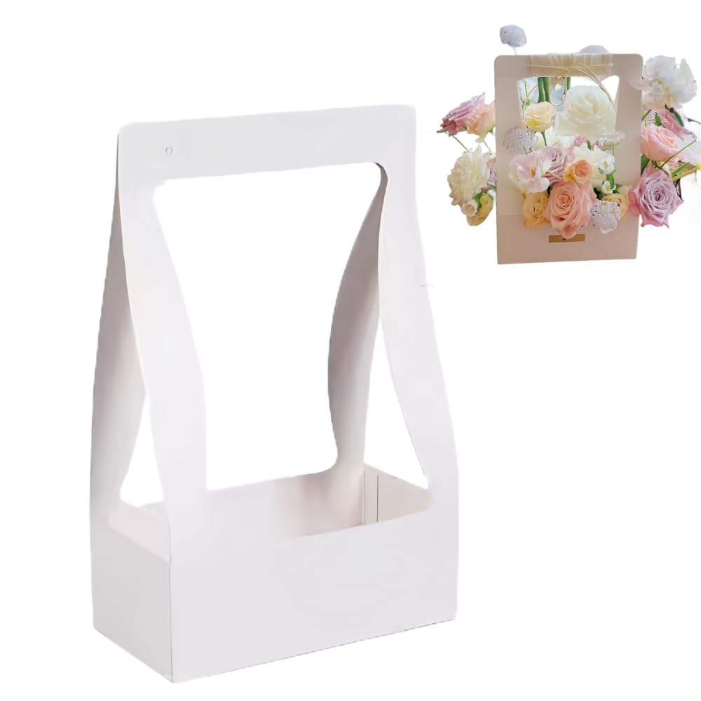 Eco-Friendly White Craft Paper Gift Bags with Handles - 5 Pack for Flower Bouquets, Florist Packaging, Wedding Favors & Party Decorations | Perfect for Bridal Shower, Baby Shower & Birthday Gifts