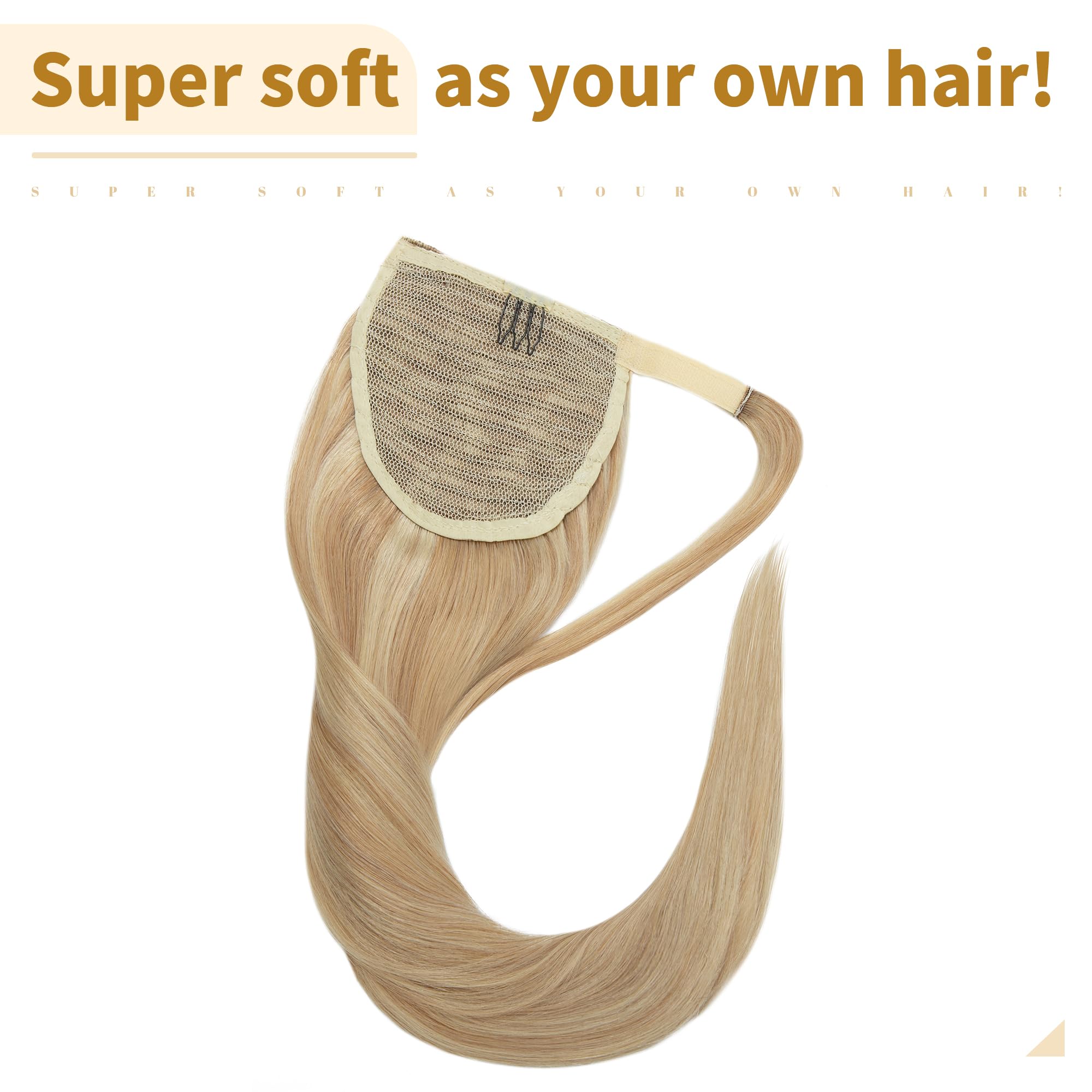 SEGO 20 Inch Clip-In Ponytail Extension - 100% Real Human Hair, Long Straight Wrap Around Ponytail with Magic Paste (Ash Blonde & Bleach Blonde) - Perfect for Daily Wear, Parties, Weddings & Special Occasions