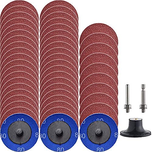 50Pcs P80 2-Inch Roll Lock Quick Change Sanding Discs Set with 1/4