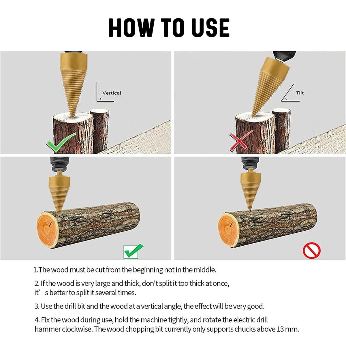 **Sherem Easysplit Drill Bit - Wood Splitter for Firewood, Easy Split Drill Bit Set for Log Splitting & Firewood Preparation (1 Set) - Perfect for Camping, Fireplaces & Wood Stoves**