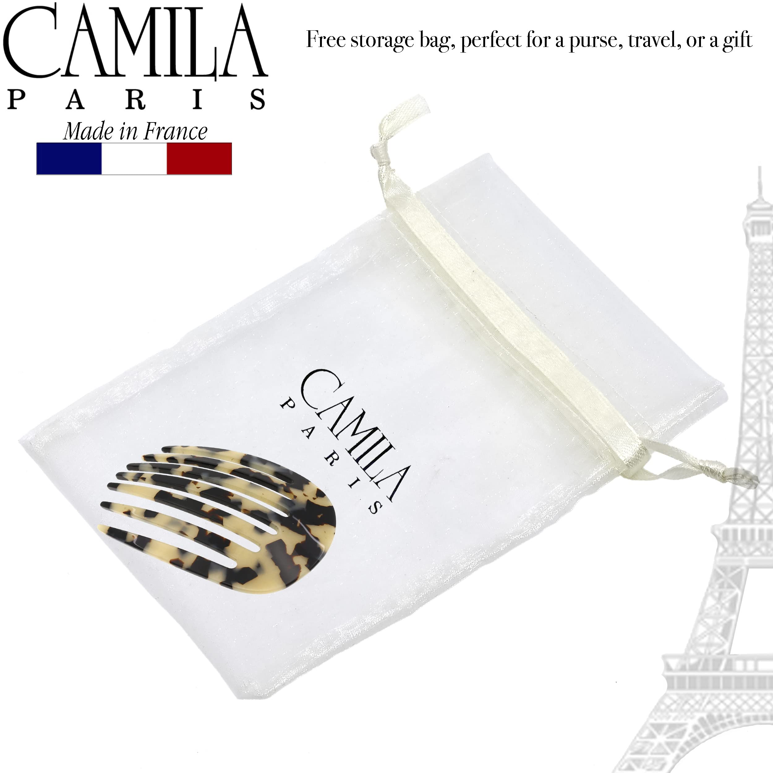 Camila Paris CP3396 French Hair Side Comb - Handmade Rounded White Tokyo Hair Clip for Women | Strong Hold No Slip Styling | Perfect for French Twist, Bun & Chignon Hairstyles | Elegant Hair Accessories Made in France
