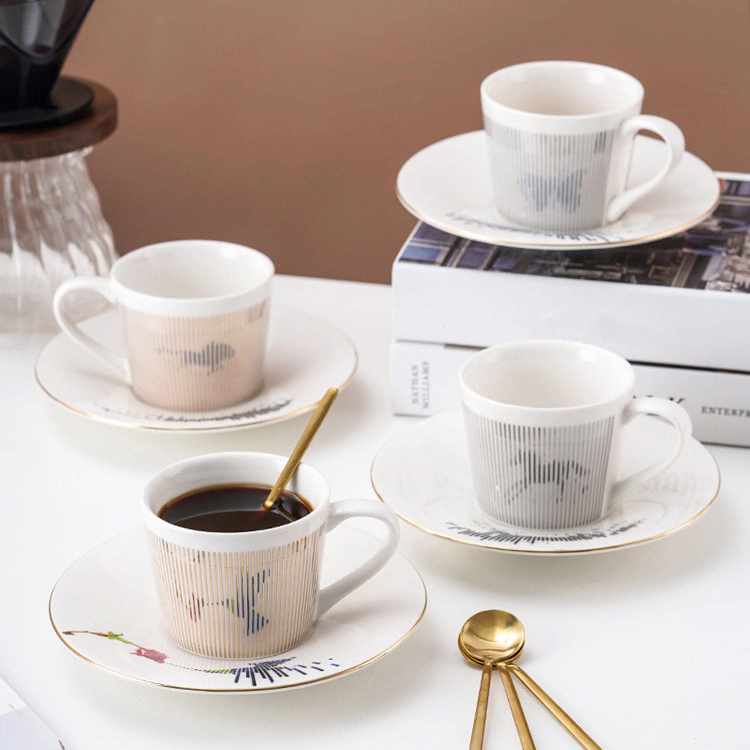 8 oz Mirror Reflection Coffee Cup & Saucer Set - Illusion Anamorphic Ceramic Mug with Moving Reflection - Perfect for Gifts, Home Decor, and Unique Coffee Drinking Experience