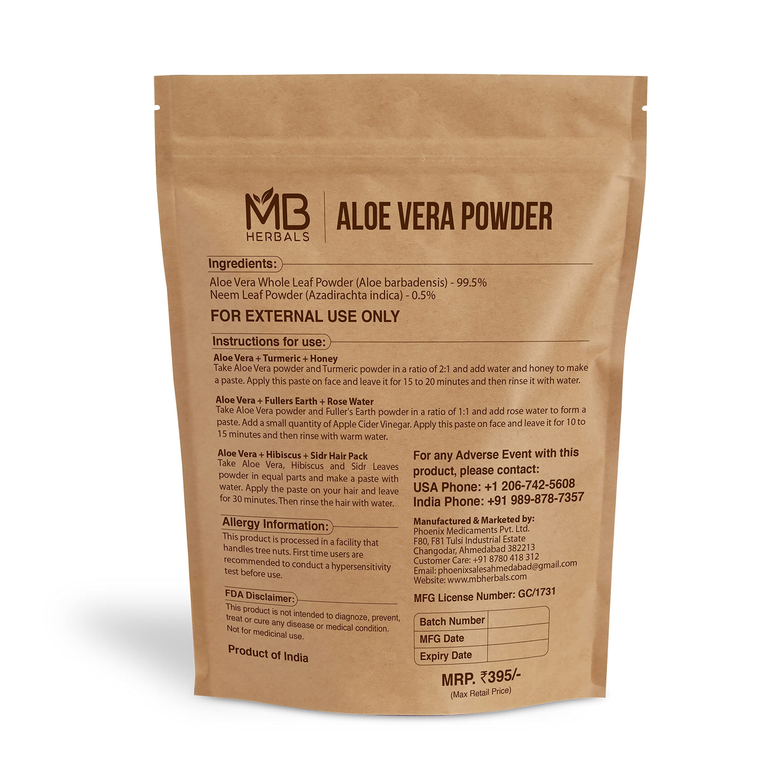 MB Herbals Aloe Vera Powder 16 oz (1 LB) | 100% Pure Aloe Barbadensis Powder | Natural Skin Moisturizer & Hair Growth Booster | For Face, Body & Scalp Care | External Use Only | DIY Beauty & Wellness Recipes