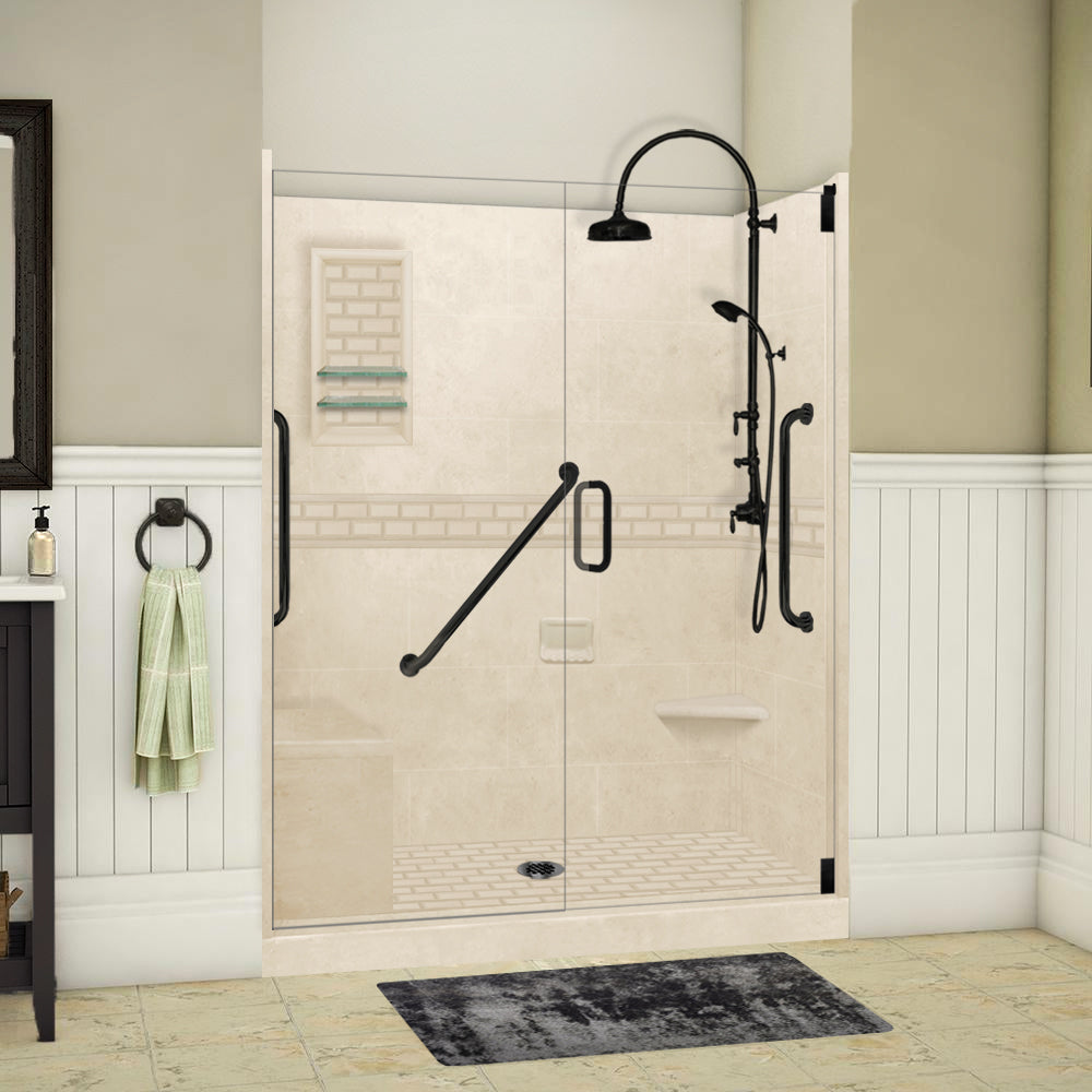 Freedom Subway Desert Sand 60-Inch Alcove Shower Enclosure Kit - Waterproof Bathroom Upgrade for Small Spaces & Modern Homes