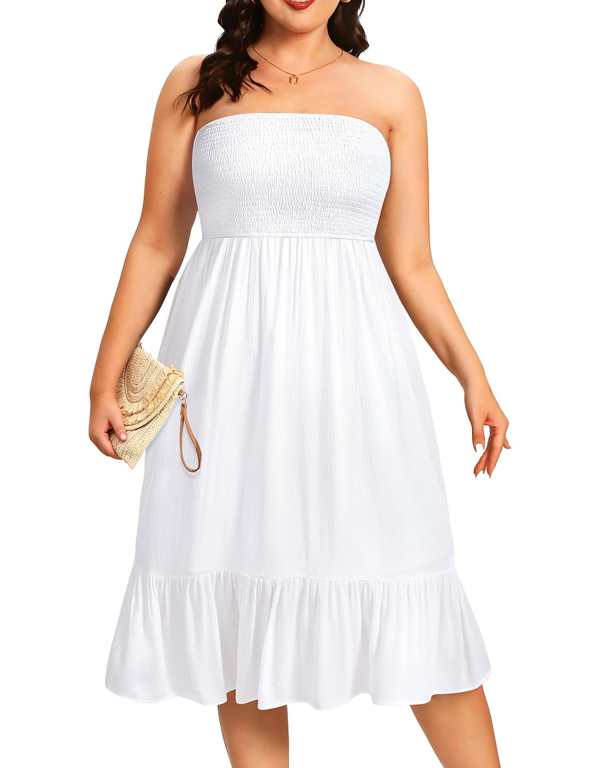 Plus Size Summer Dresses for Women - Strapless Tube Top Sundress Casual Beach Cover Up | Boho Midi Dress Swimsuit Cover | Perfect for Pool Party, Vacation & Summer Outfits 2025