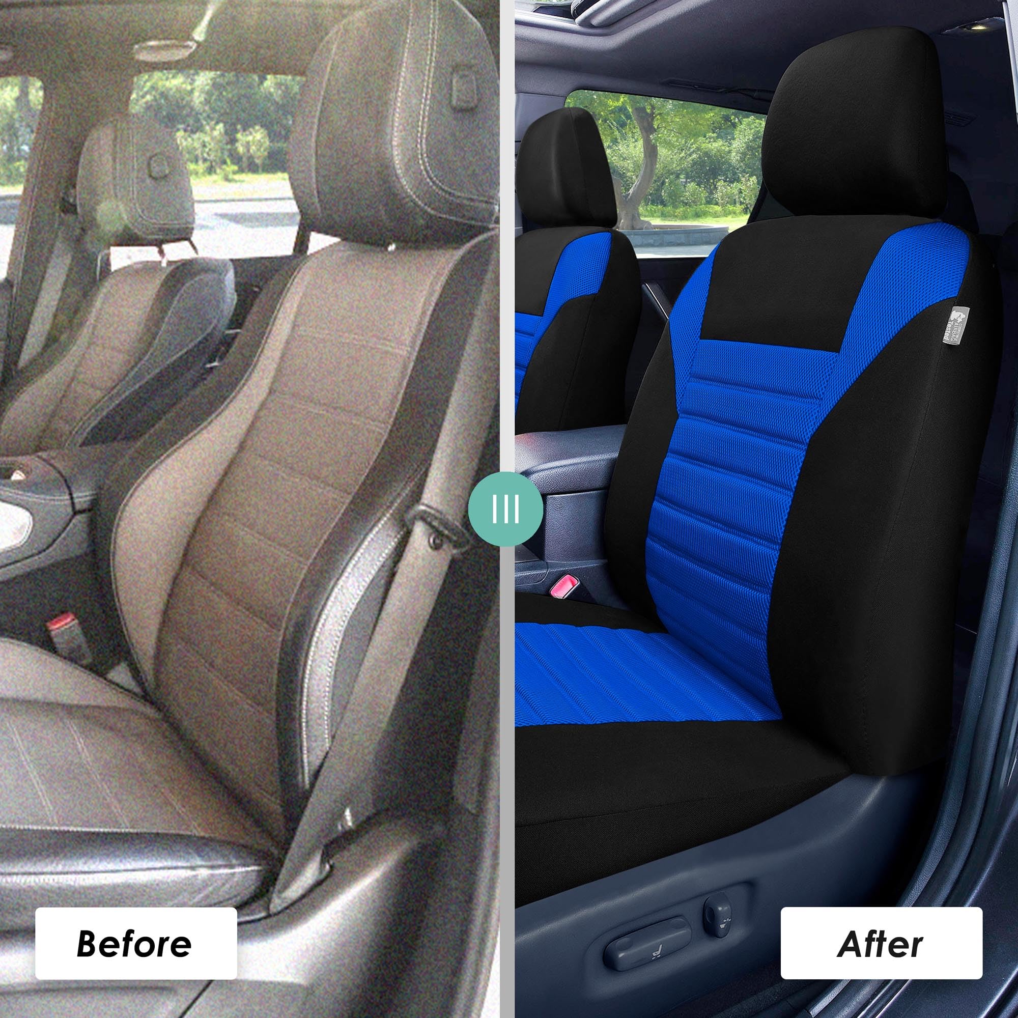 TLH 3D Air Mesh Car Seat Covers - Front, Blue & Airbag Safe for Cars, SUVs, Trucks - Stay Cool Driving