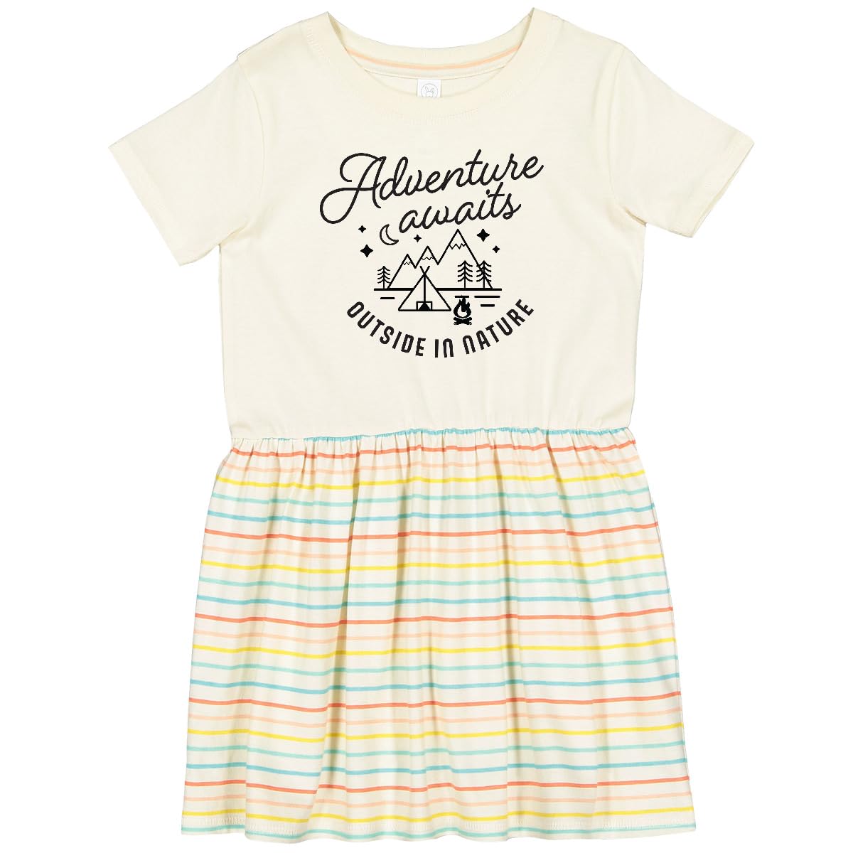 Inktastic Adventure Awaits Outside in Nature with Tent and Toddler Dress - Cute Outdoor Camping Outfit for Baby Girls, Perfect for Family Picnics & Nature Explorations