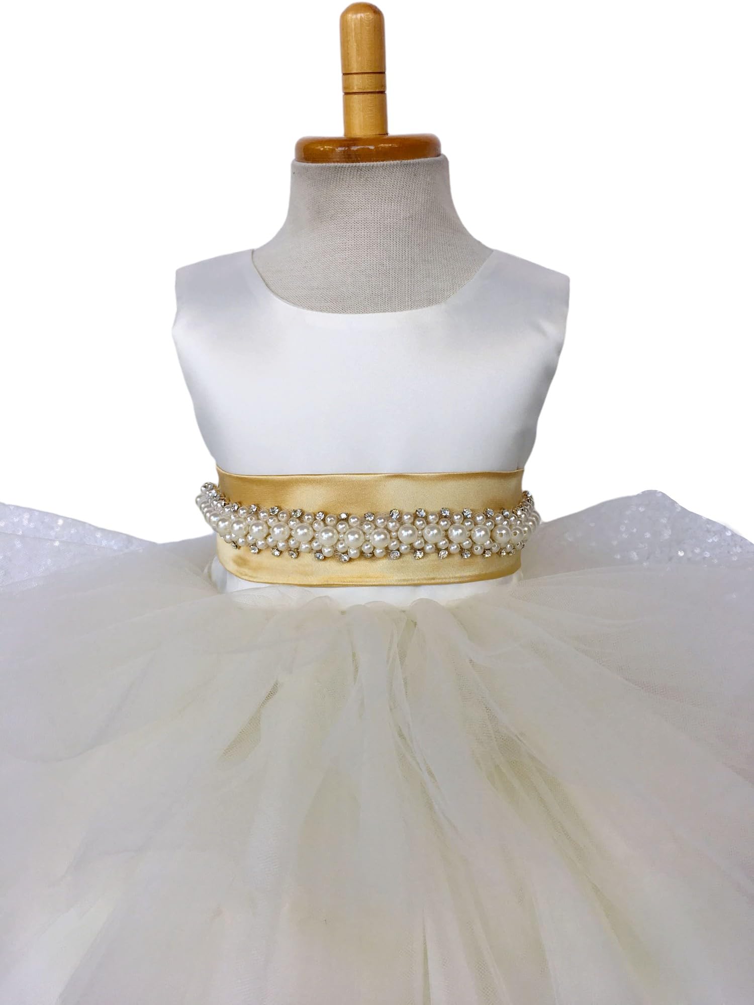 Ivory Sleeveless High-Low Tulle Flower Girl Dress with Ruffle Trim - Wedding, Birthday Party Gown for Kids (Size 16, Includes Gold Accessories) | Perfect for Flower Girls, Pageants, and Special Occasions