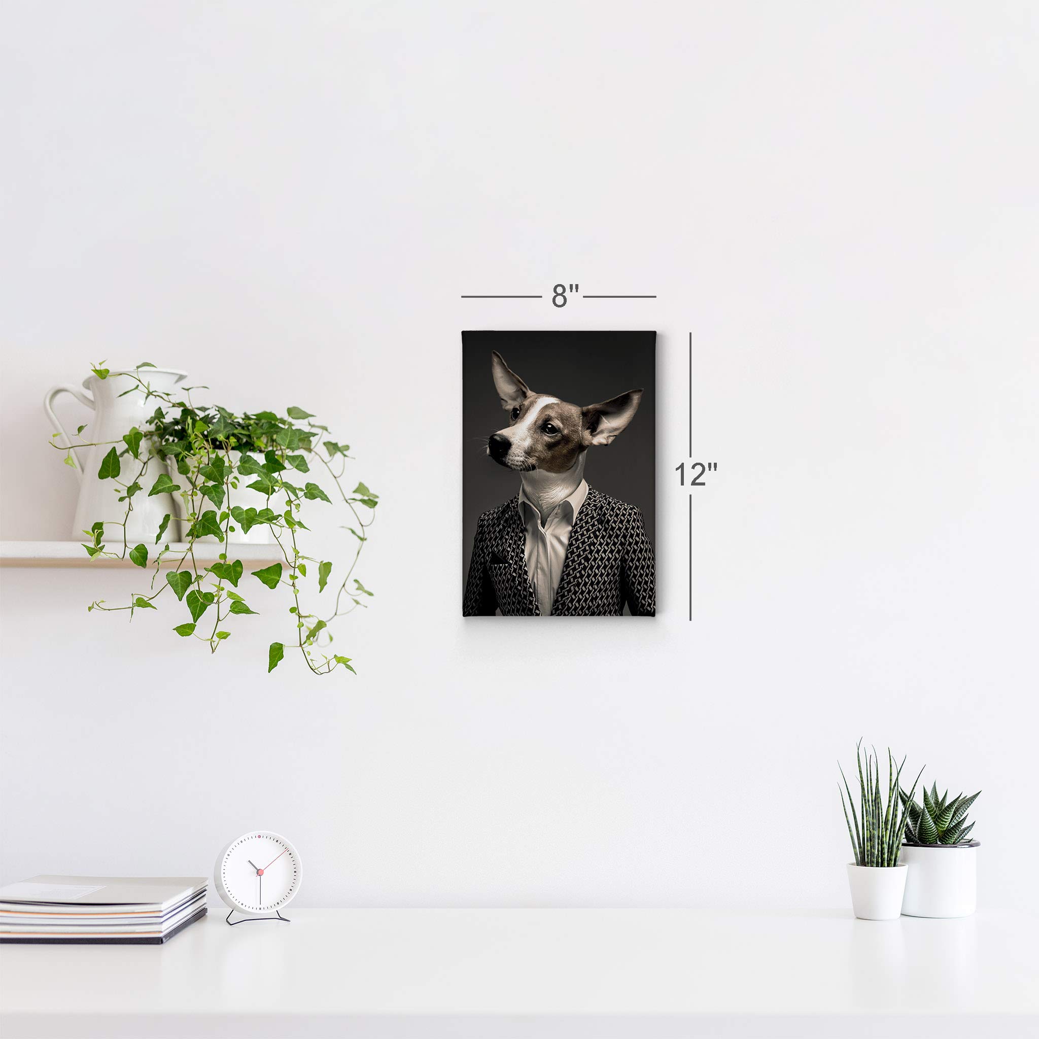 Premium Businessman Dog Portrait Canvas Wall Art - Funny Pet in Suit Print for Dog Lovers, Perfect Gift for Pet Owners (12x8 Inch) - Ideal for Office, Living Room, Bedroom & Nursery Decor