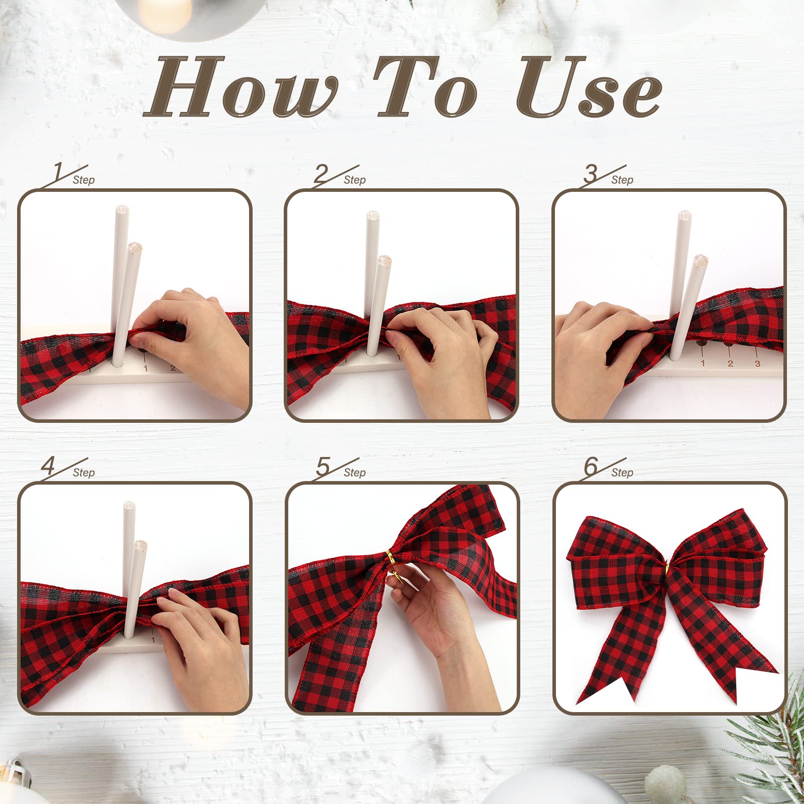 Karsspor Bow Maker Tool Kit with 3 Rolls Wired Ribbon - DIY Gift Bows, Wreath Decorations, Wrist Corsages - Perfect for Christmas, Wedding, Party & Holiday Decorations