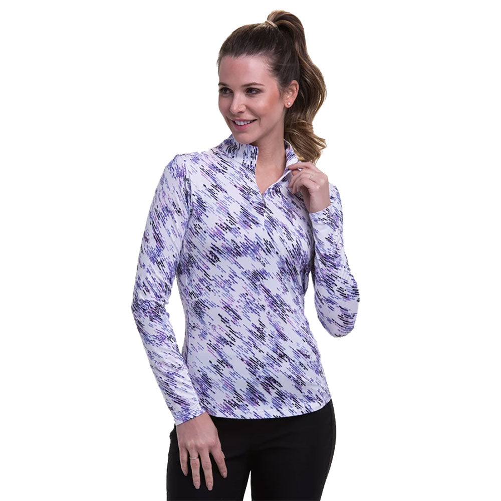 EP New York Women's Golf 1/4 Zip Pullover - Textured Print White Multi Performance Top for Golfing & Outdoor Activities